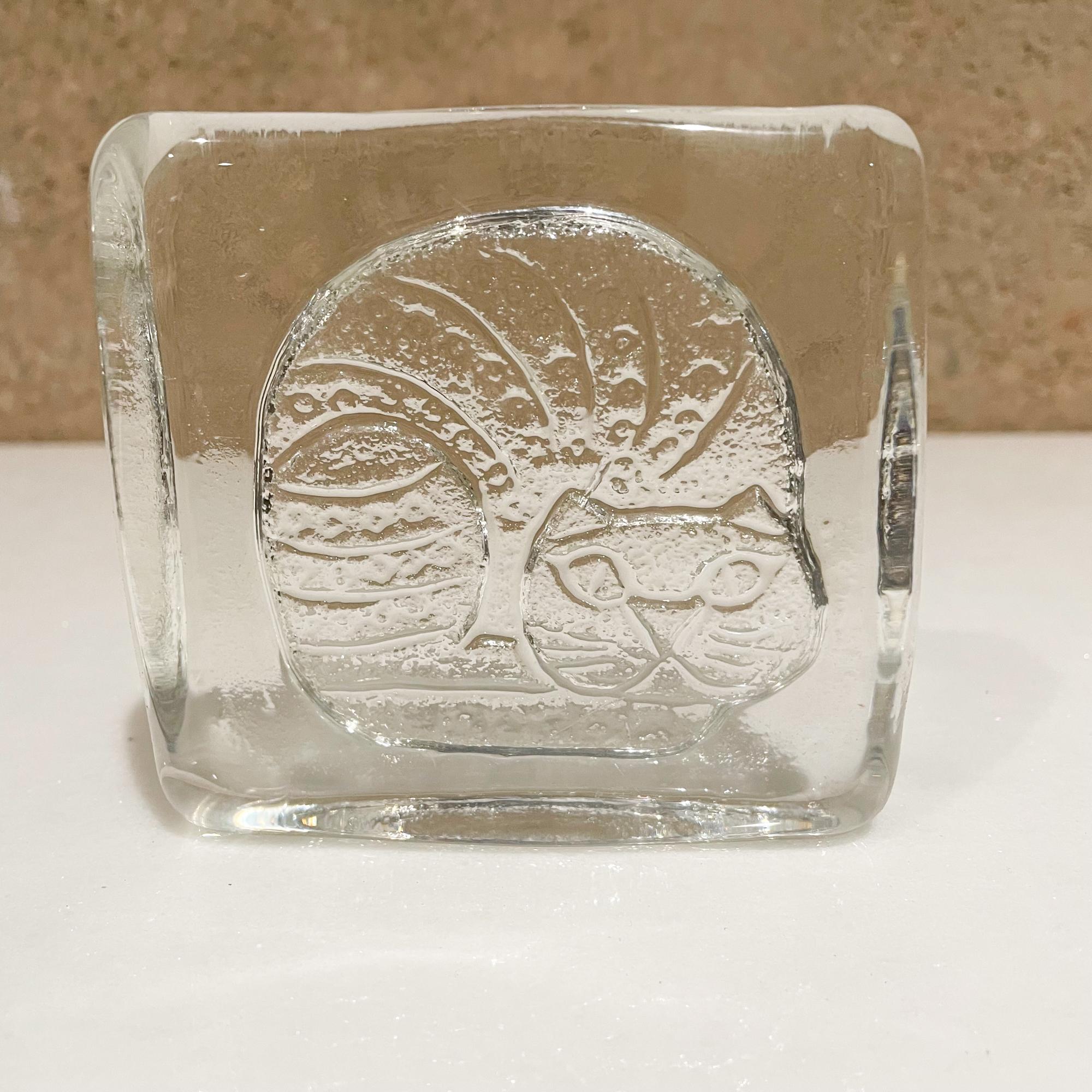 American 1960s Blenko Cat Ice Block Art Glass Paperweight Bookend WV