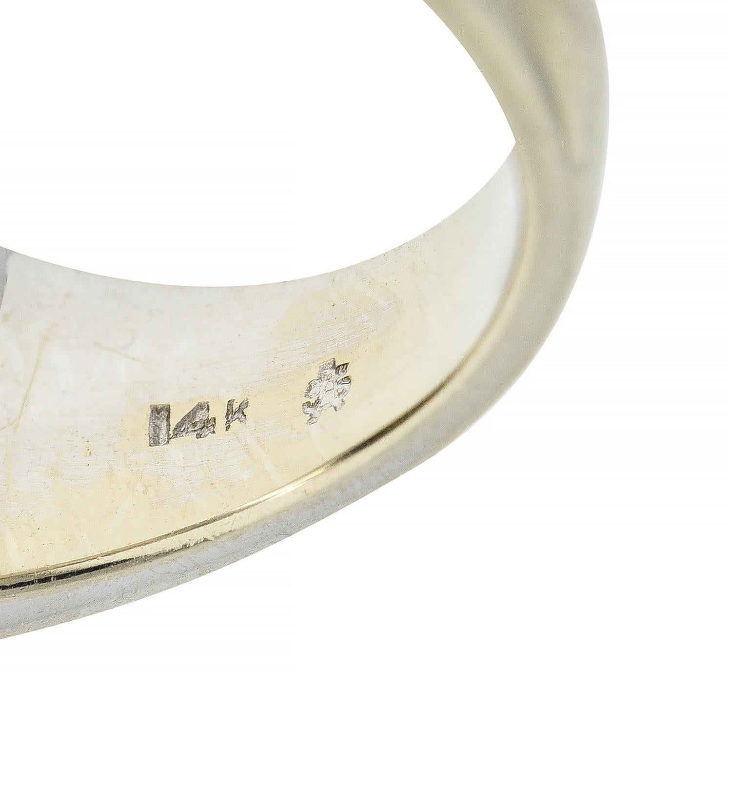 Modernist Cat's Eye Chrysoberyl Diamond 14 Karat White Gold Vintage Signet Ring For Sale 3