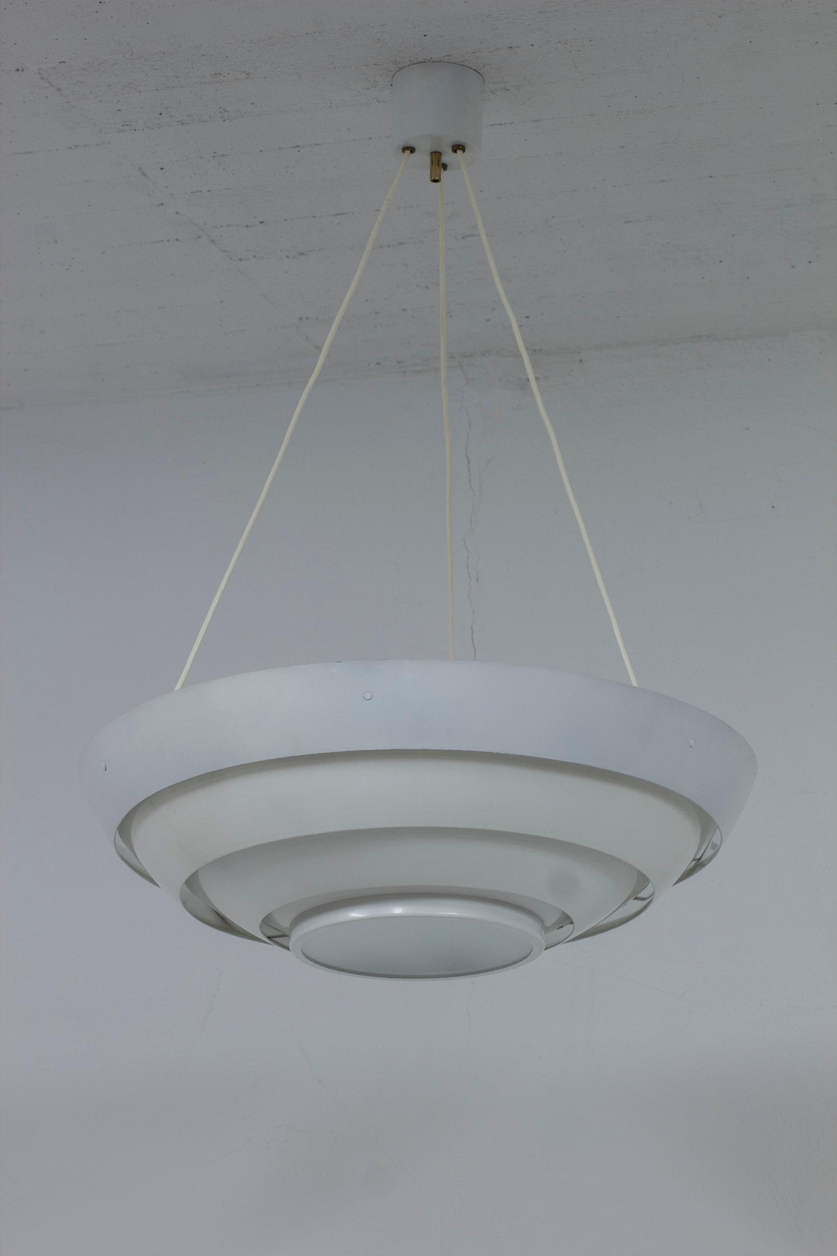 Scandinavian Modern Modernist Ceiling lamp by Hans-Agne Jakobsson, glass and metal, 1950s For Sale