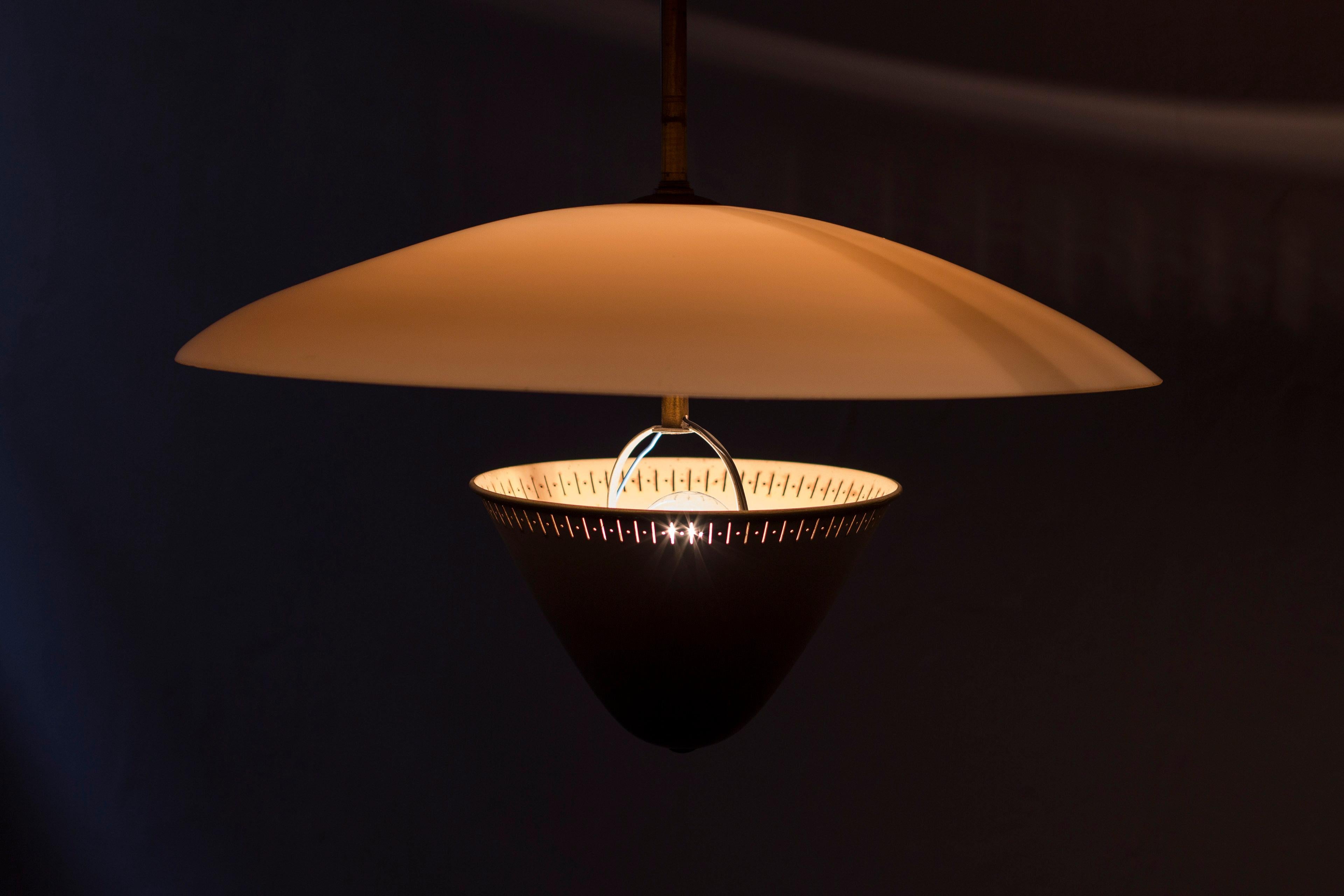 Modernist ceiling lamp in brass and opal glass by ASEA belysning, Sweden, 1930s 1