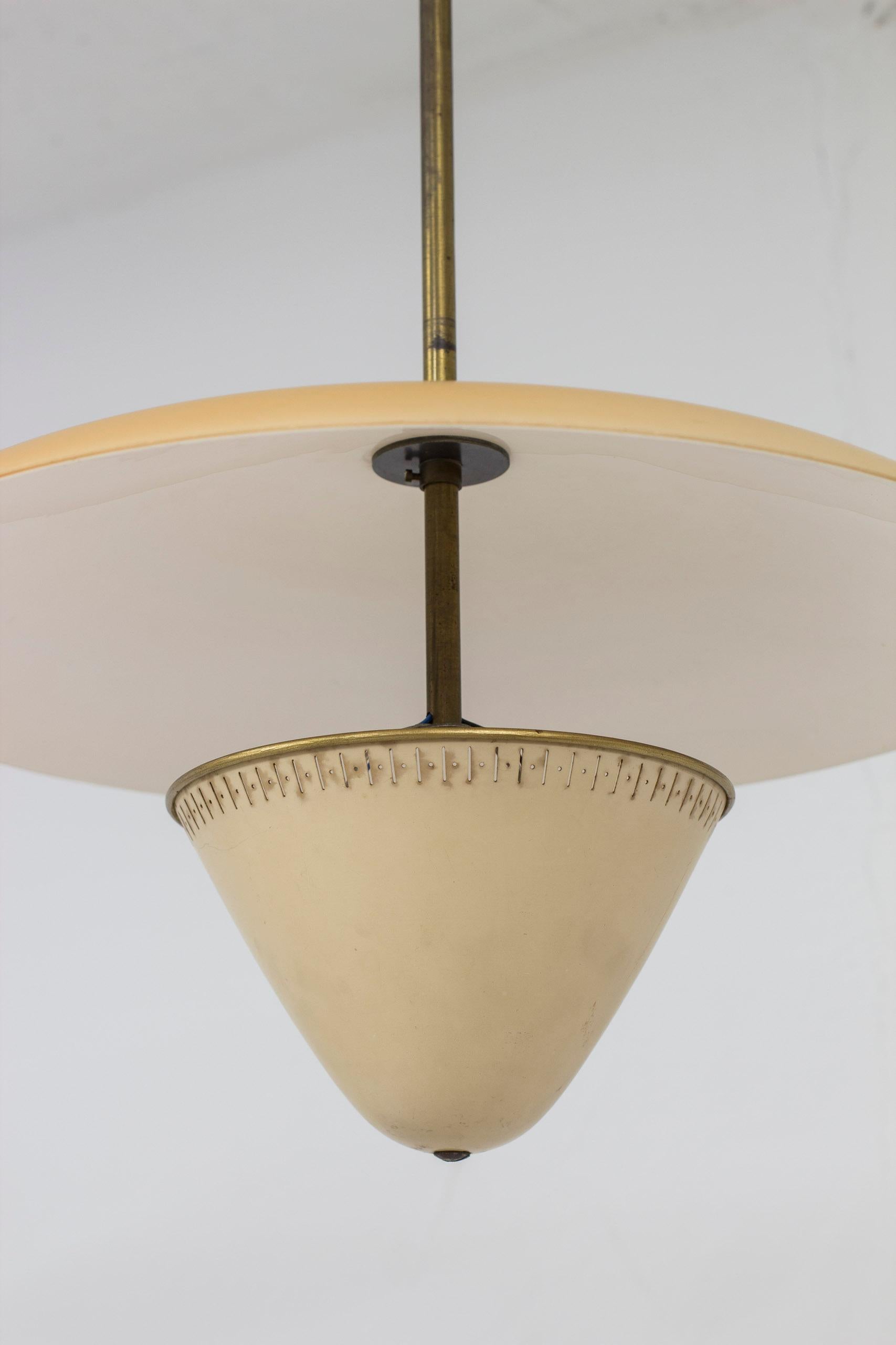 Modernist ceiling lamp in brass and opal glass by ASEA belysning, Sweden, 1930s 3