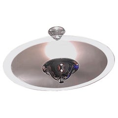 Modernist Ceiling Lamp  With A chromed Base and A Large  Glass Disc, France 1930
