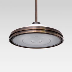 Modernist Ceiling Light In Dark Patinated Brass, Etched Opal Glass, Customizable