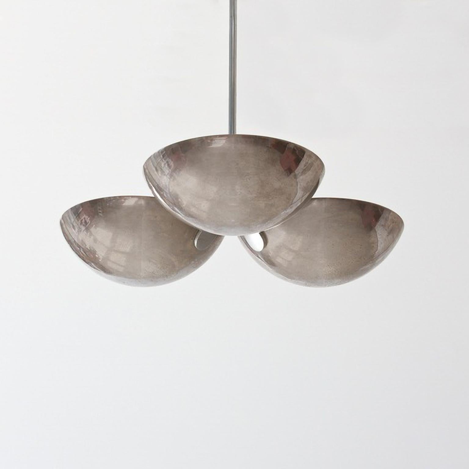 Modernist Ceiling Light With Three Plated Brass Shades, Customizable.
