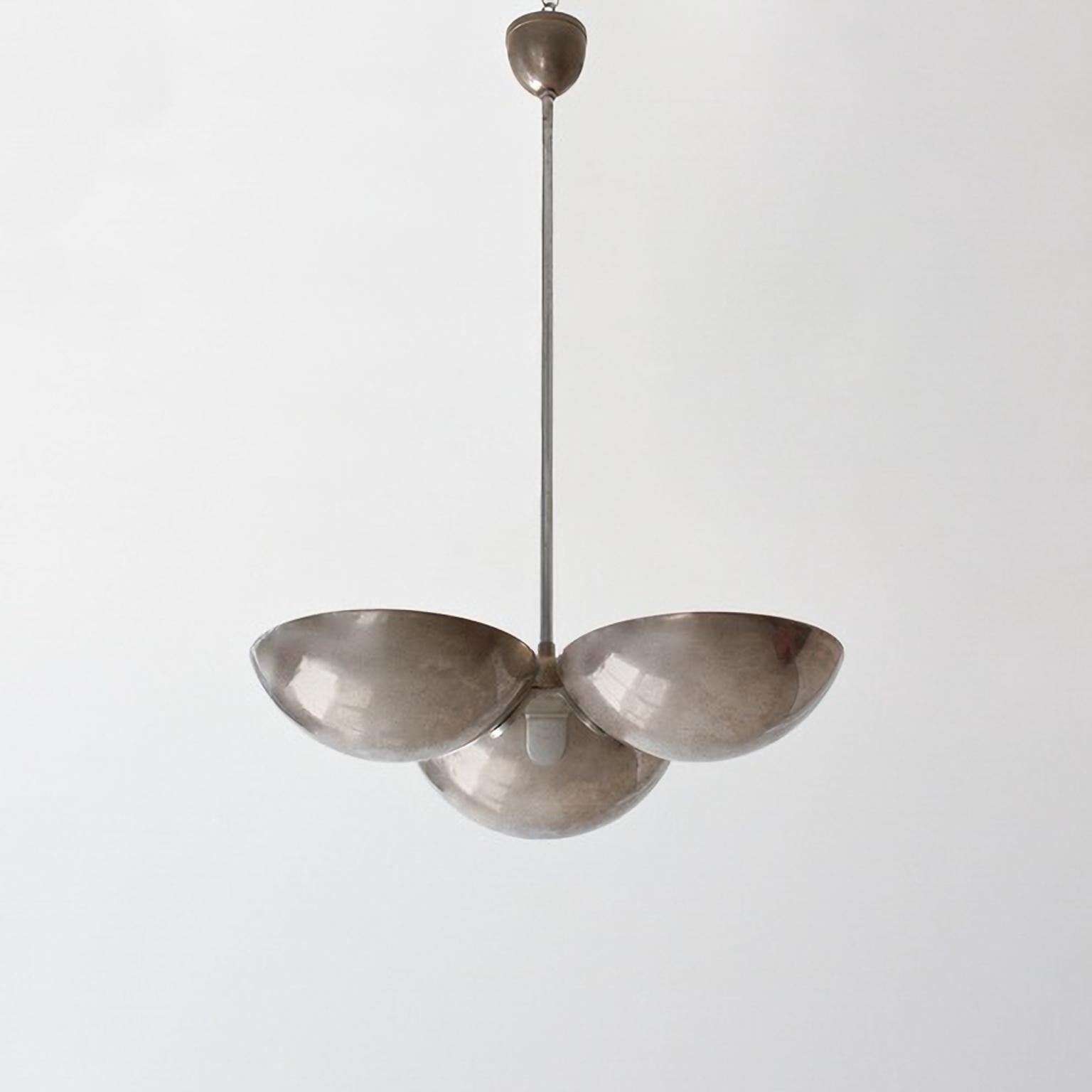Contemporary Modernist Ceiling Light With Three Plated Brass Shades, Customizable For Sale