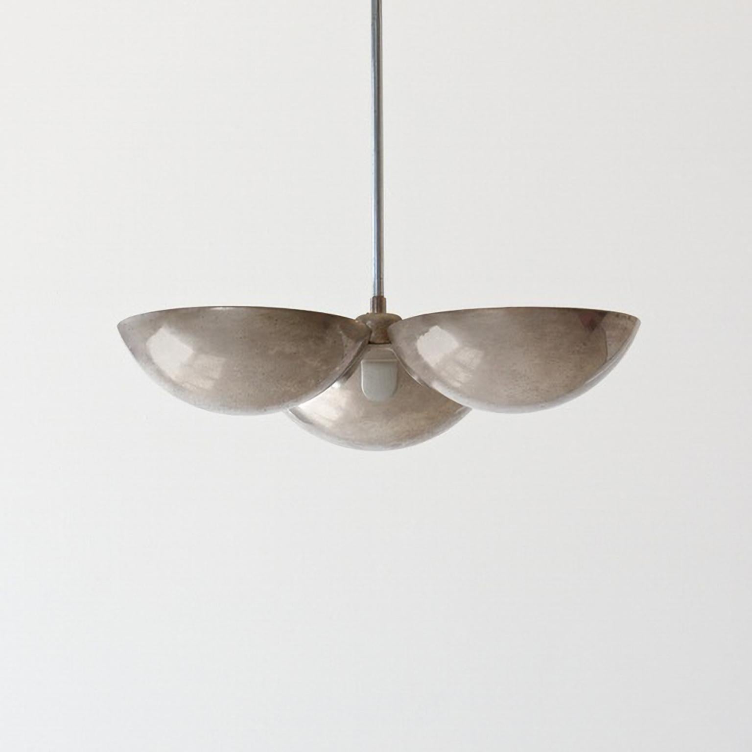 Modernist Ceiling Light With Three Plated Brass Shades, Customizable For Sale 1