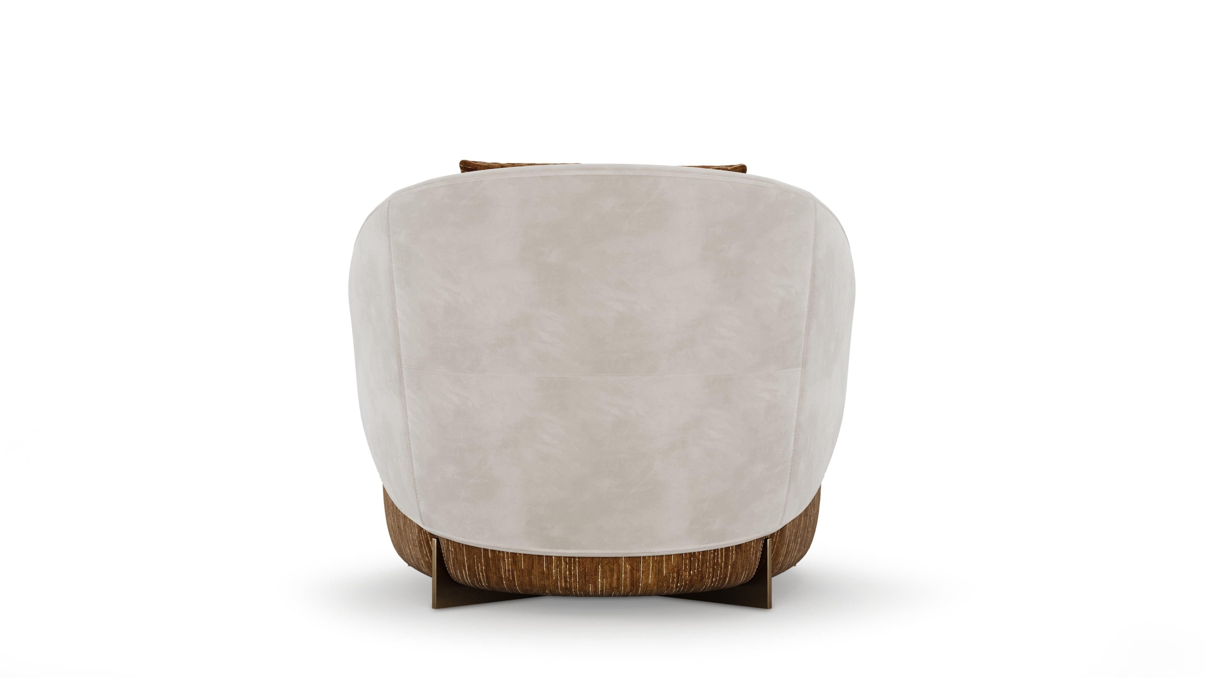 Brushed Modernist Celestia Armchair in Rich Textured Velvet Upholstery For Sale