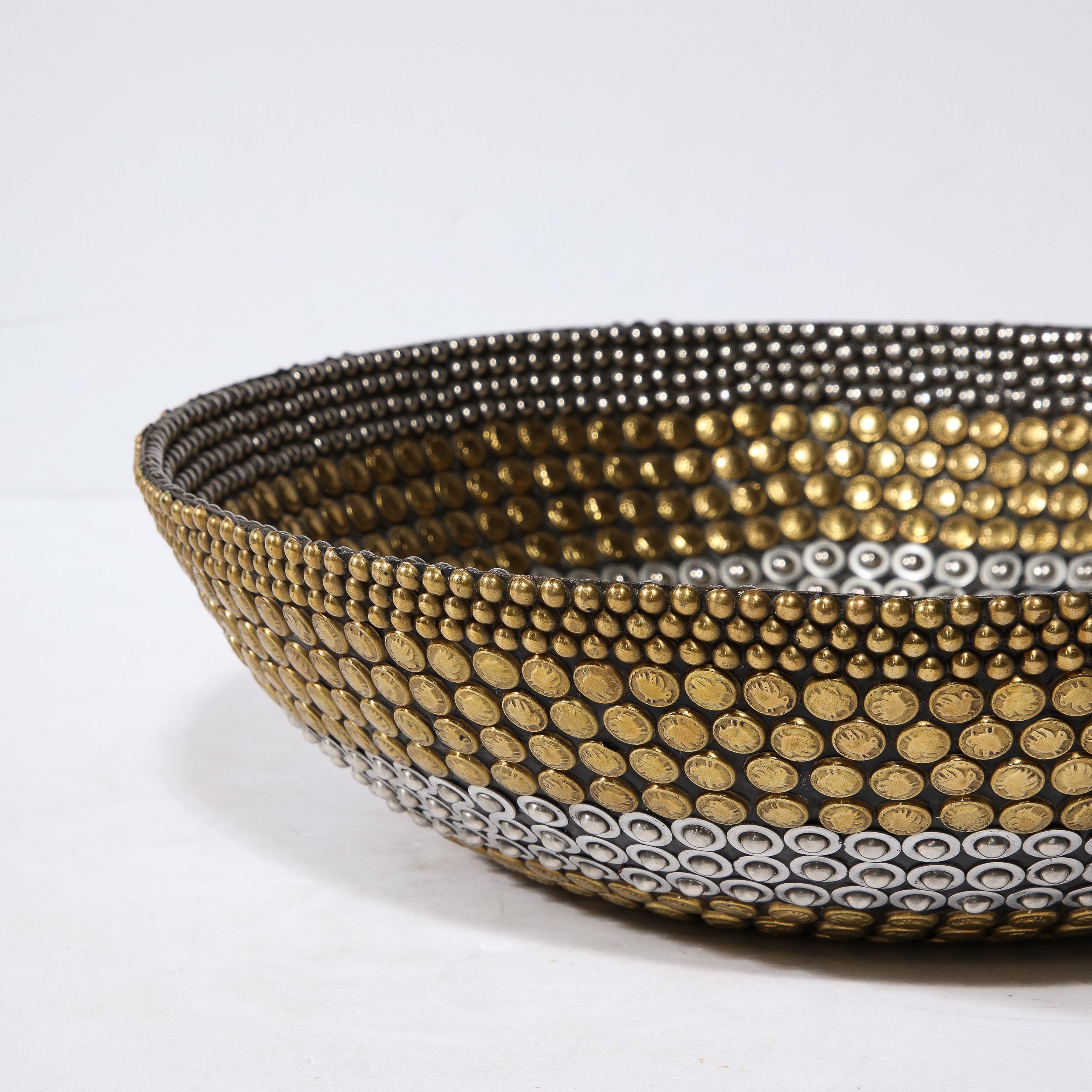 Modernist Centerpiece Bowl in Brass and Nickel Studded Banding by Kim Seybert 9