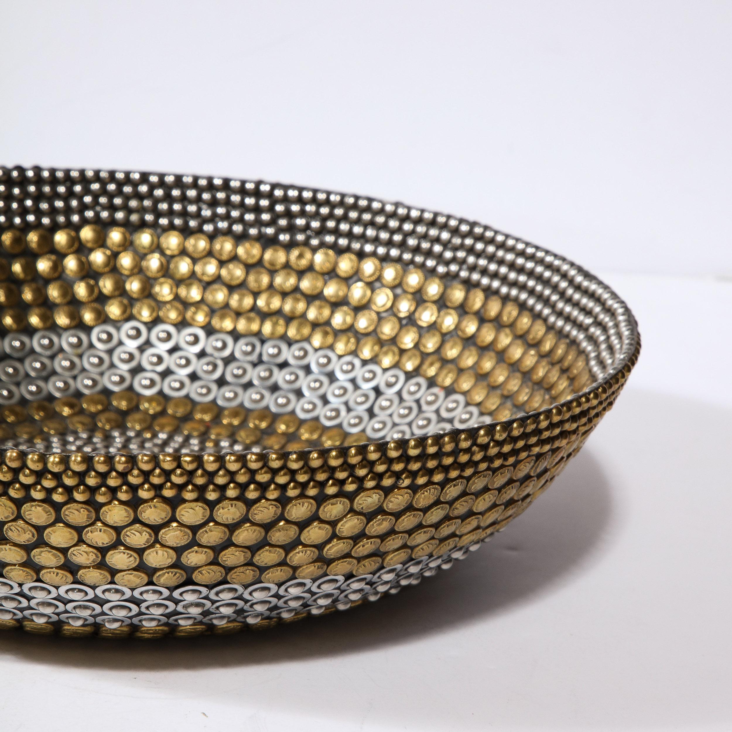 Modernist Centerpiece Bowl in Brass and Nickel Studded Banding by Kim Seybert 11