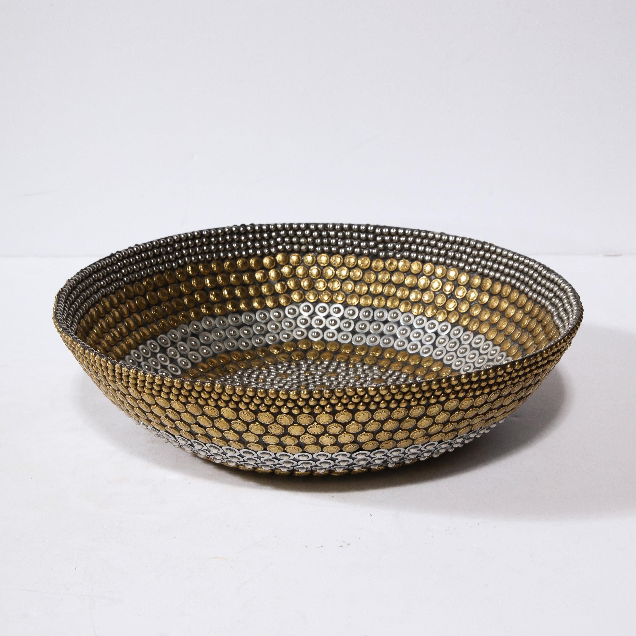 Modernist Centerpiece Bowl in Brass and Nickel Studded Banding by Kim Seybert 12