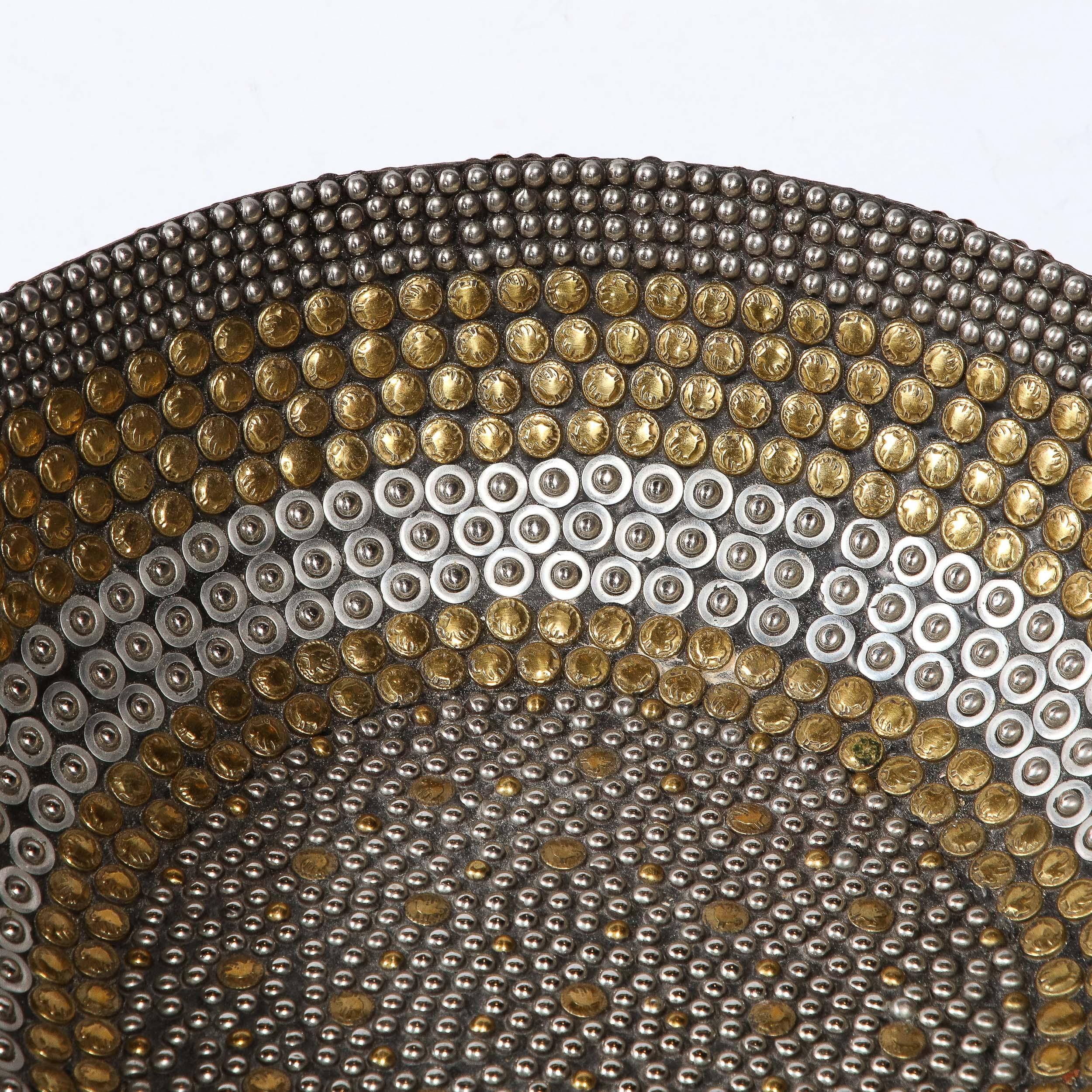 Philippine Modernist Centerpiece Bowl in Brass and Nickel Studded Banding by Kim Seybert