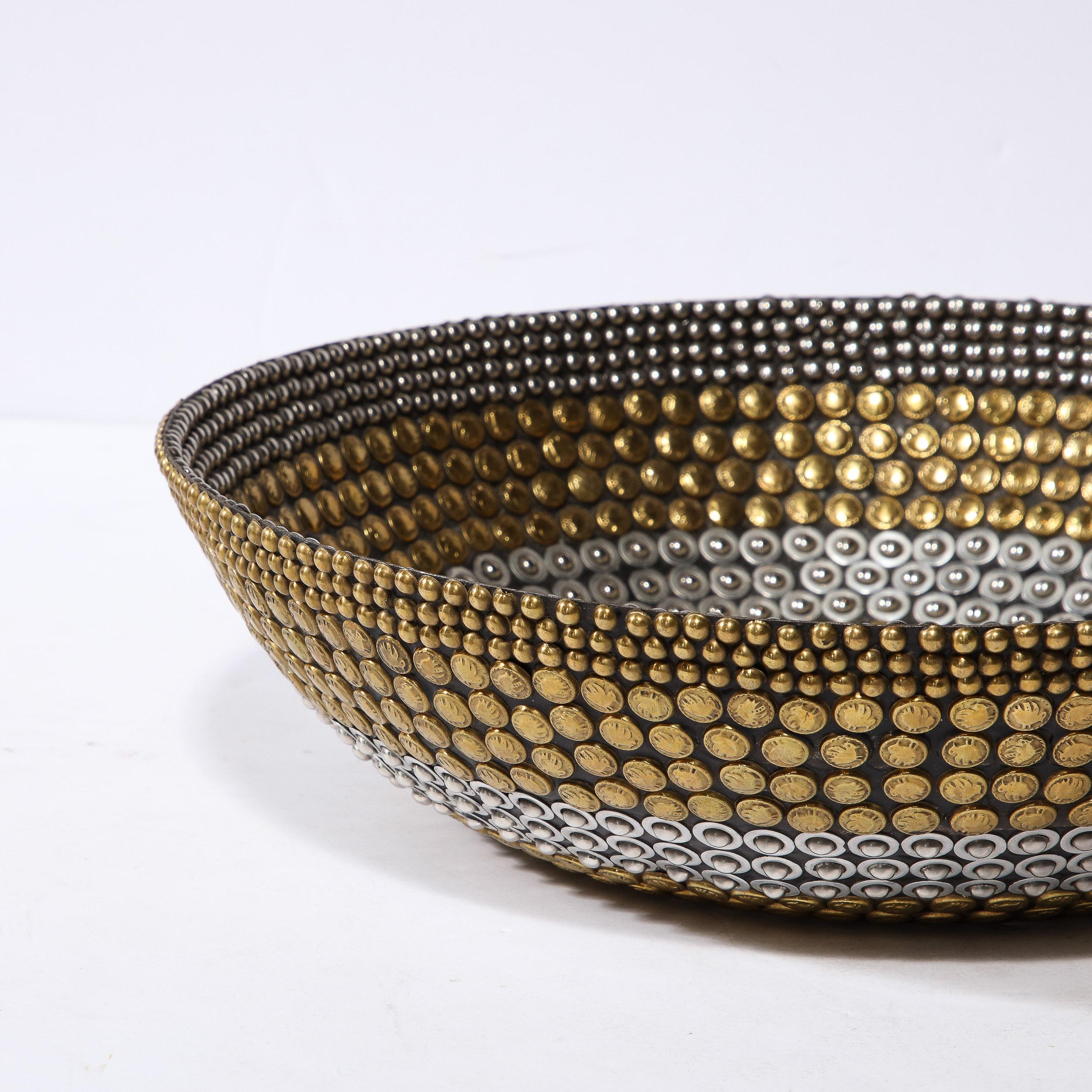 20th Century Modernist Centerpiece Bowl in Brass and Nickel Studded Banding by Kim Seybert