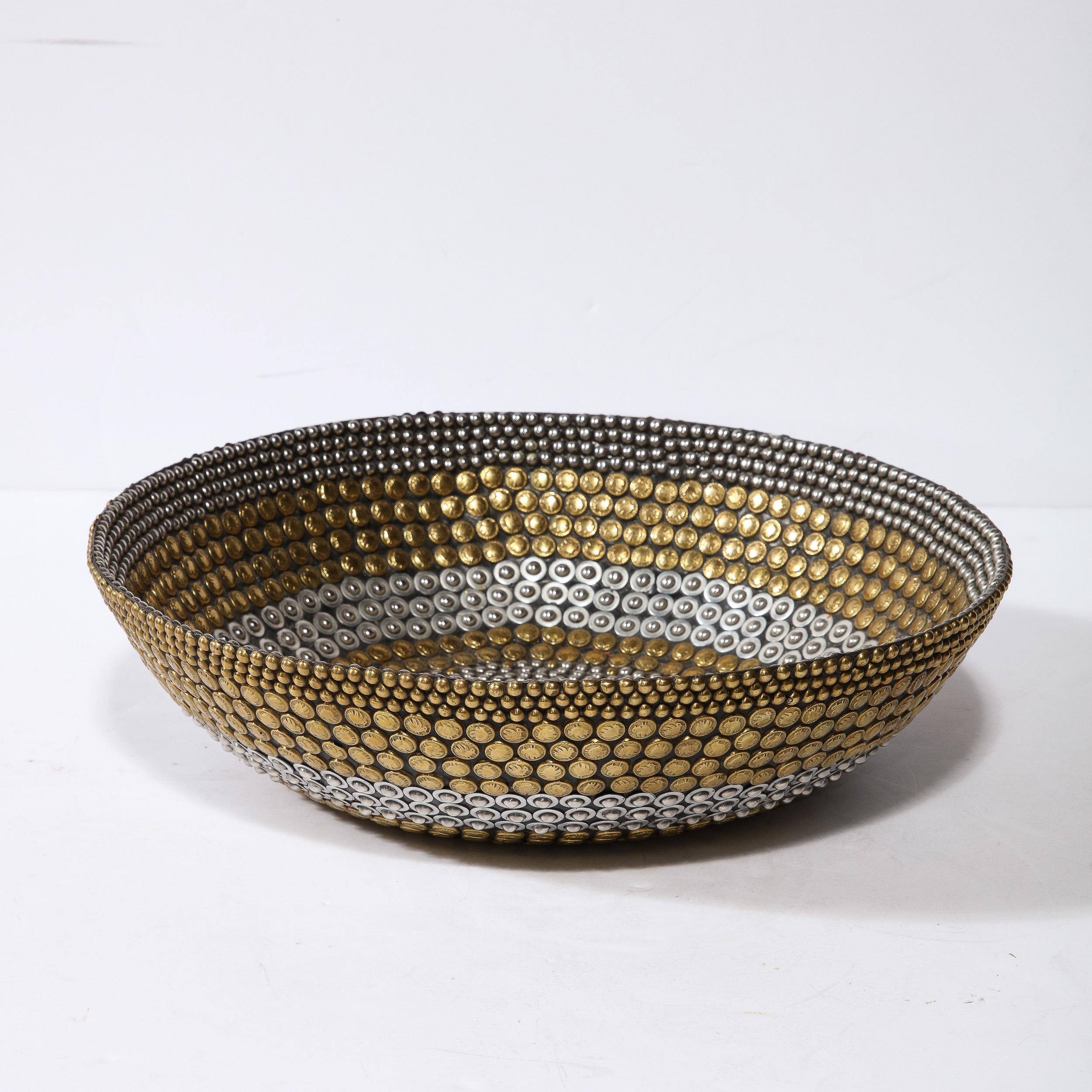 Modernist Centerpiece Bowl in Brass and Nickel Studded Banding by Kim Seybert 1