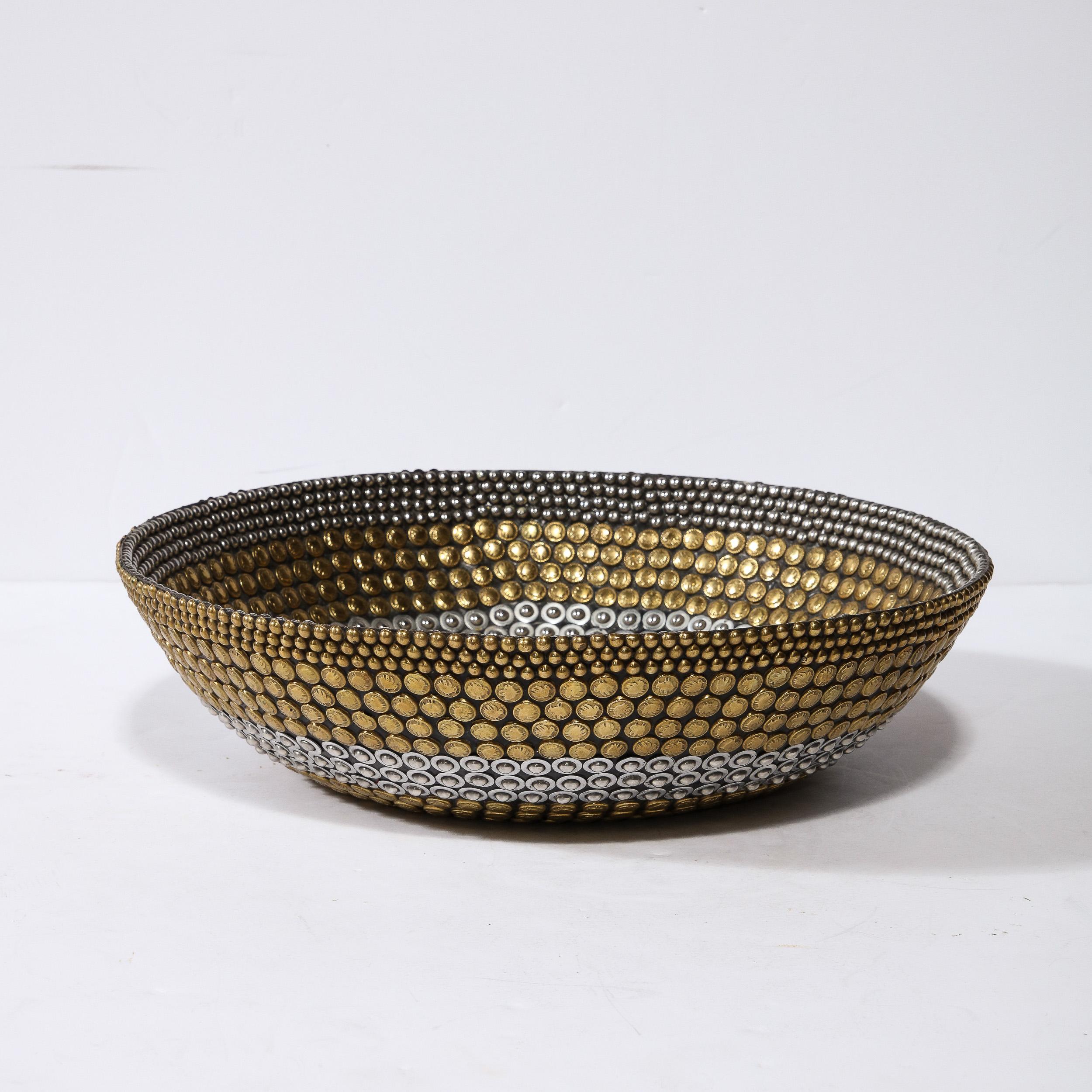 Modernist Centerpiece Bowl in Brass and Nickel Studded Banding by Kim Seybert 2