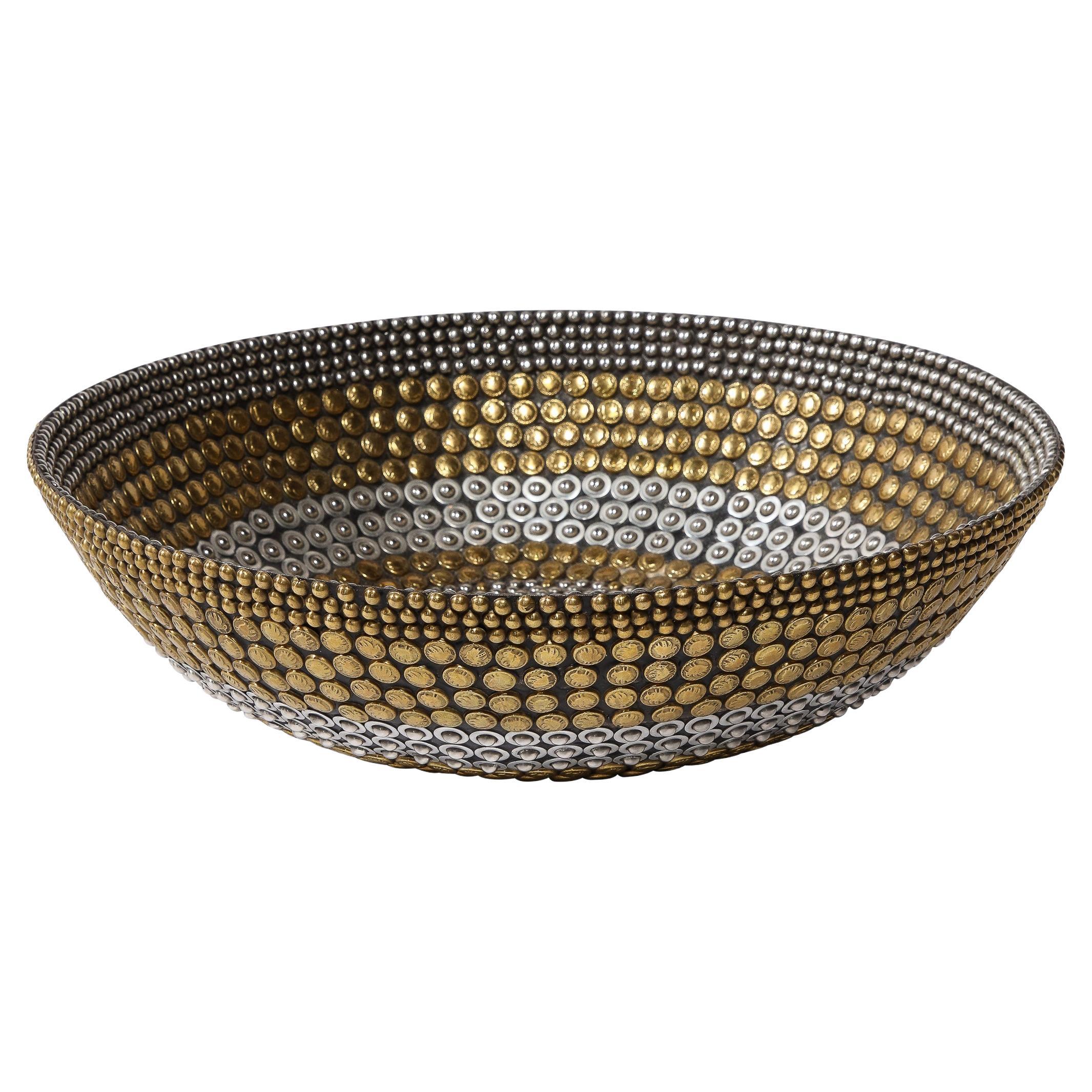 Modernist Centerpiece Bowl in Brass and Nickel Studded Banding by Kim Seybert