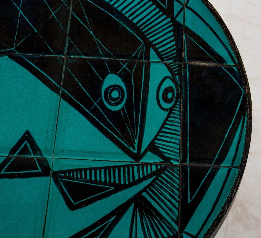20th Century Modernist Ceramic Art Tile Top Side Table