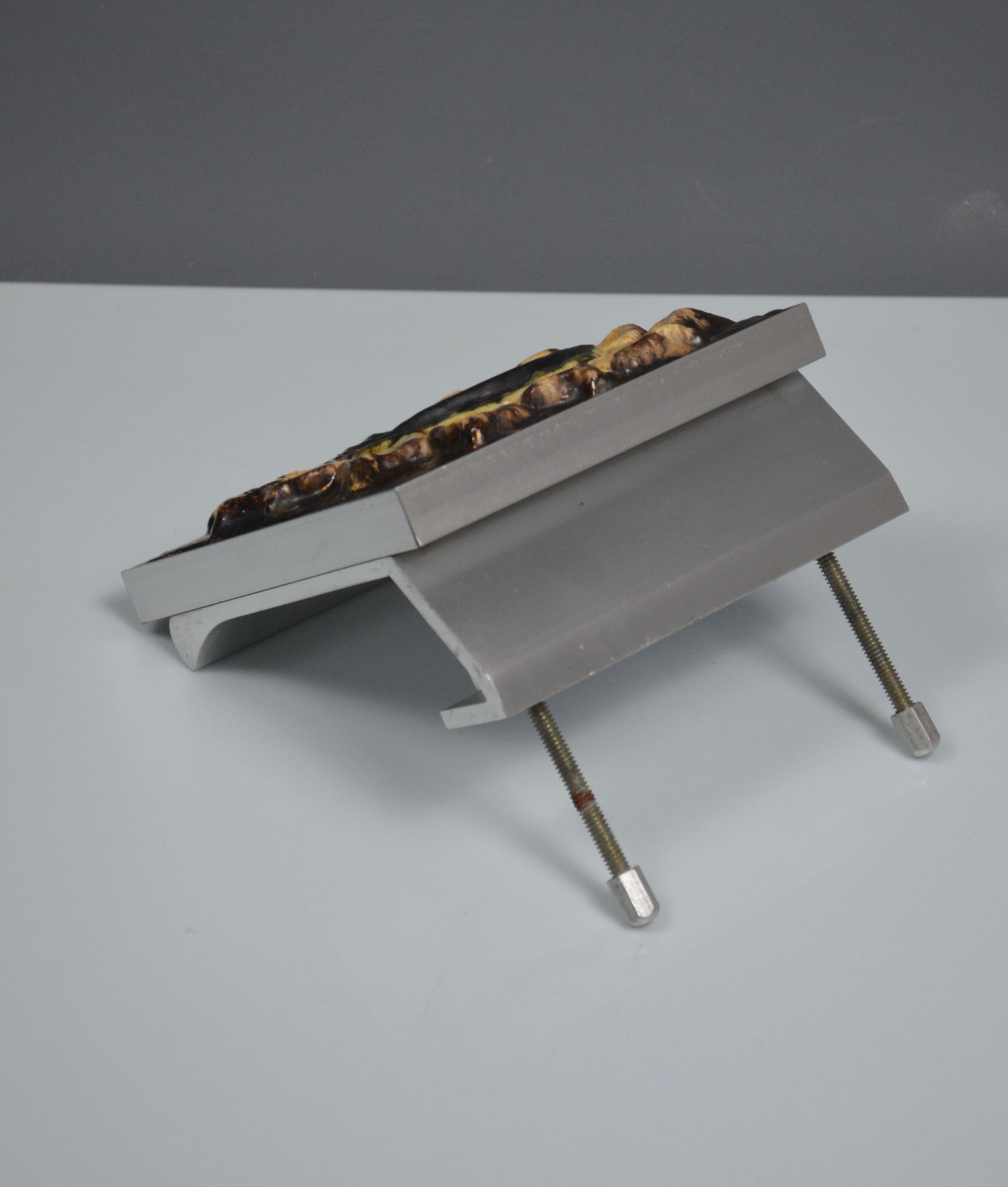 Portuguese Modernist ceramic door handle on aluminum support, 1950s For Sale