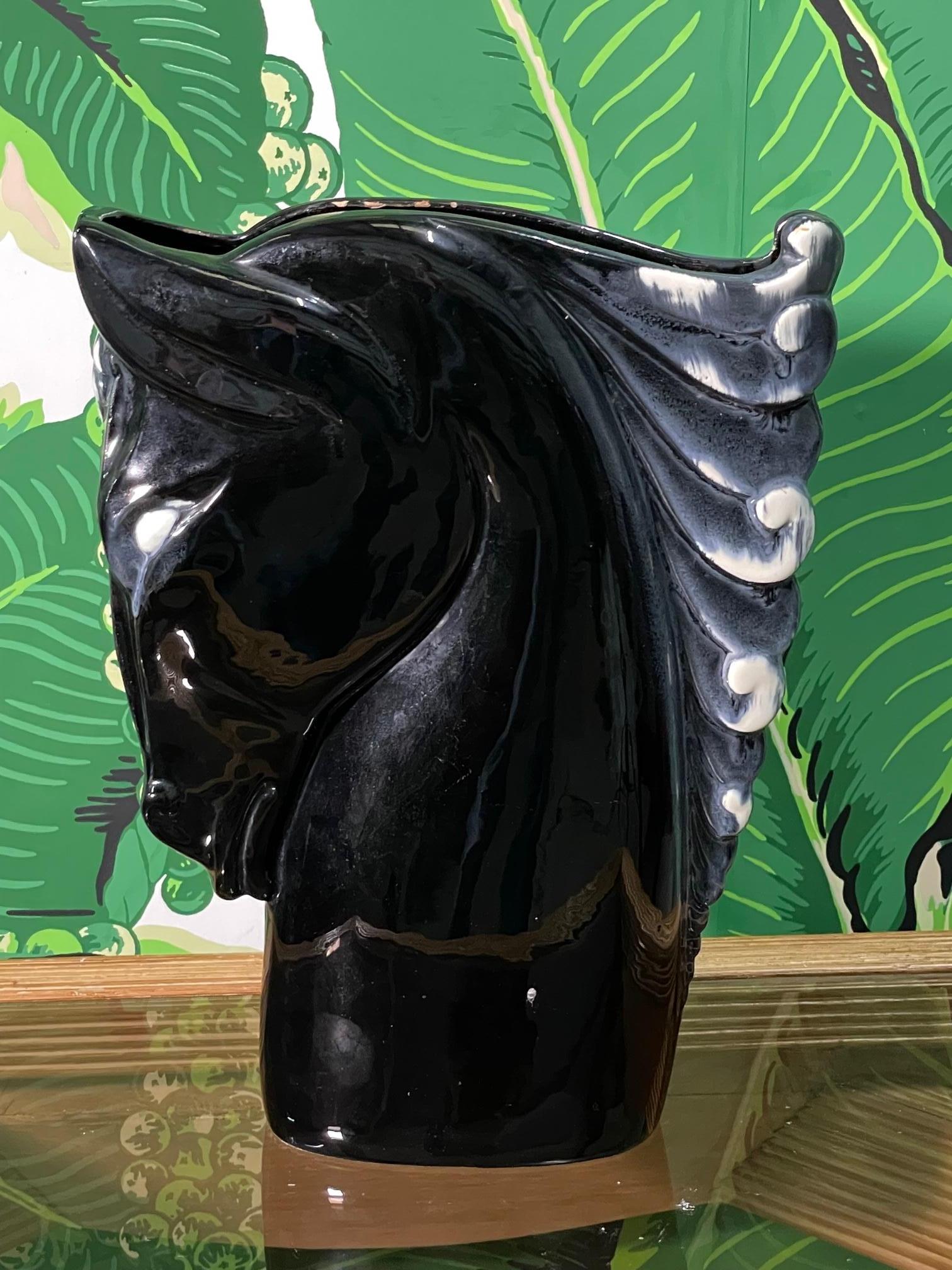 Hollywood Regency Modernist Ceramic Horse Head Vase by Royal Hickman For Sale