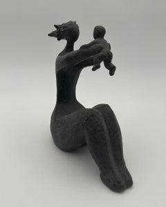 Modernist Ceramic Sculpture of a Woman Holding a Child, France, circa 1970