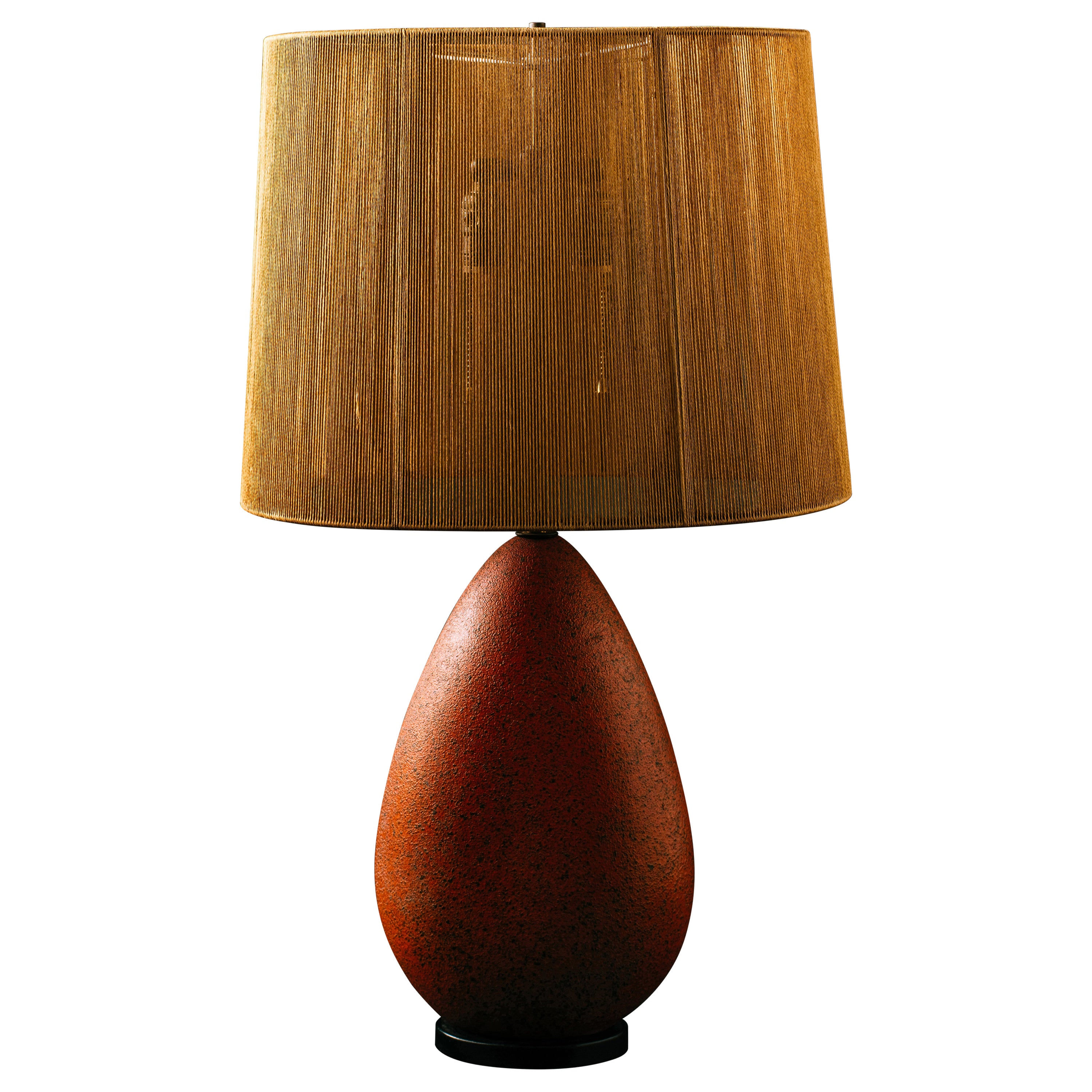 Lampada da tavolo modernista in ceramica con smalto rosso mattone e paralume originale, anni '60