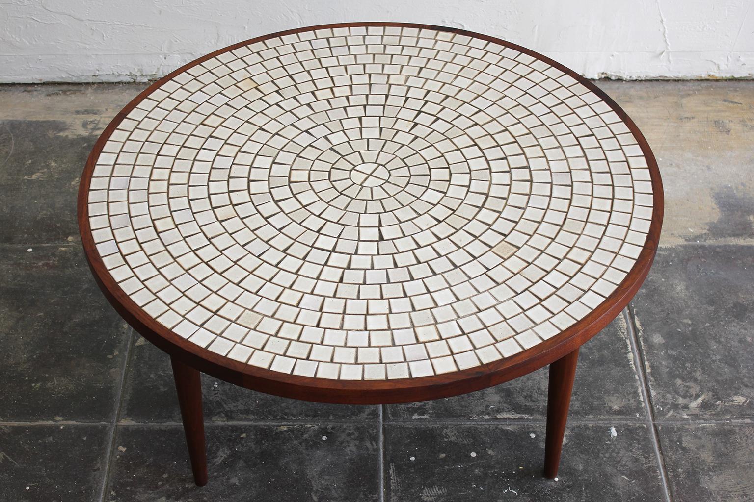 20th Century Modernist Ceramic Tile-Top Gordon & Jane Martz Walnut Round Coffee Table