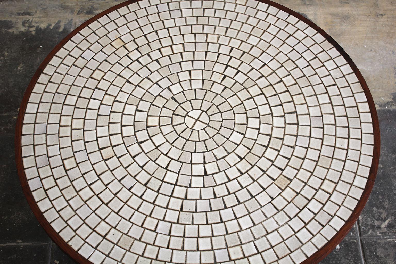 Modernist Ceramic Tile-Top Gordon & Jane Martz Walnut Round Coffee Table 1