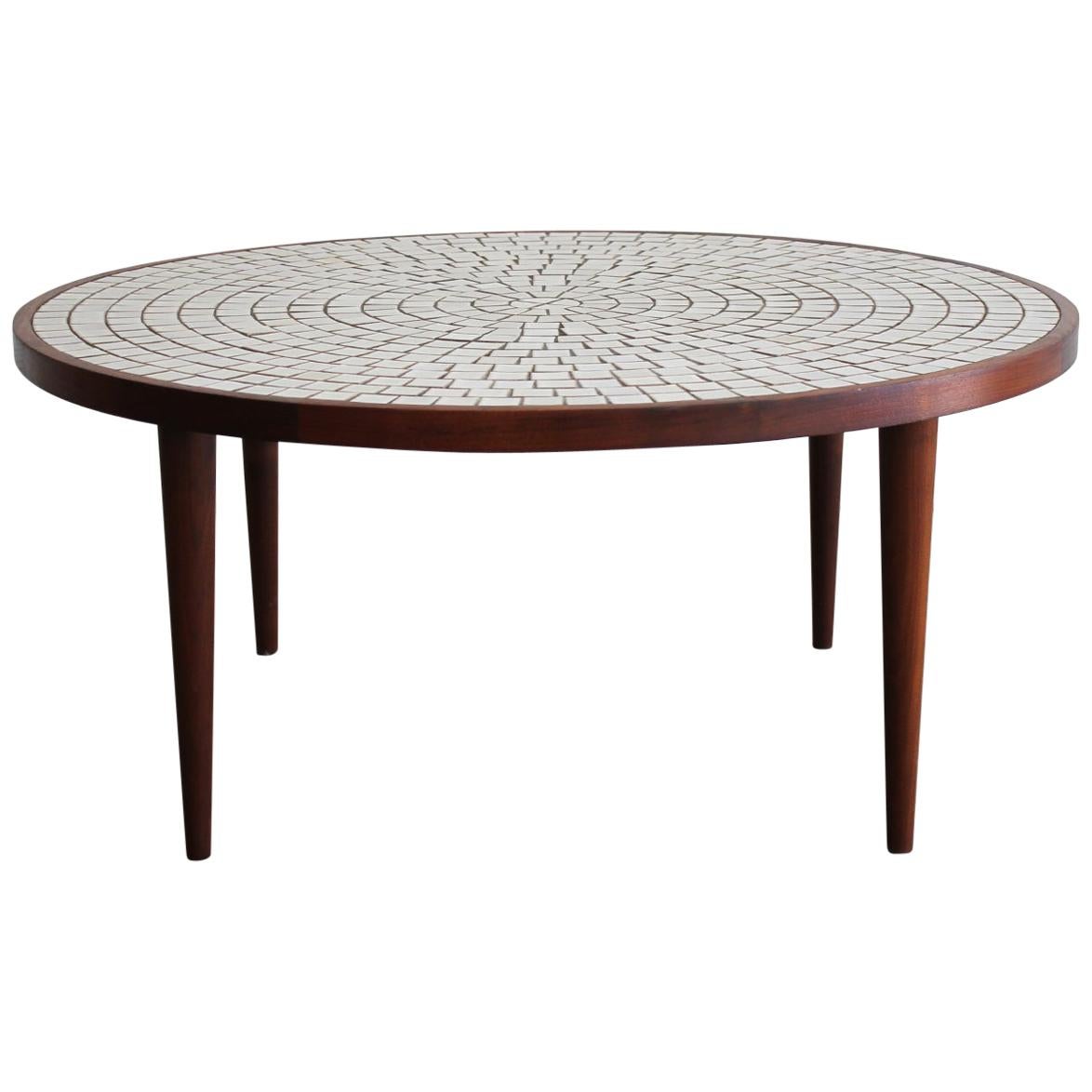 Modernist Ceramic Tile-Top Gordon & Jane Martz Walnut Round Coffee Table