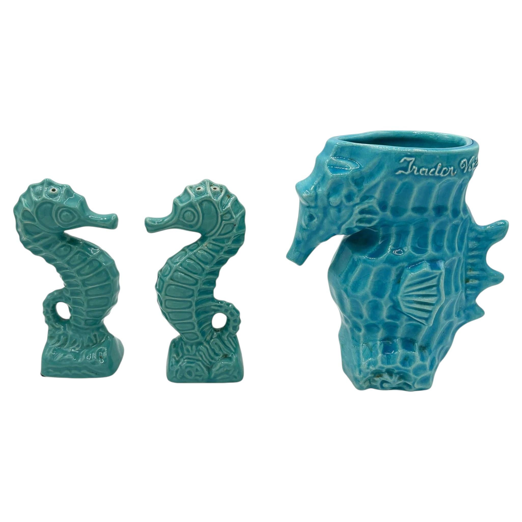 Modernist Ceramic Trader Vic's Hawaii Seahorse Tiki Mug, Salt & Pepper Set