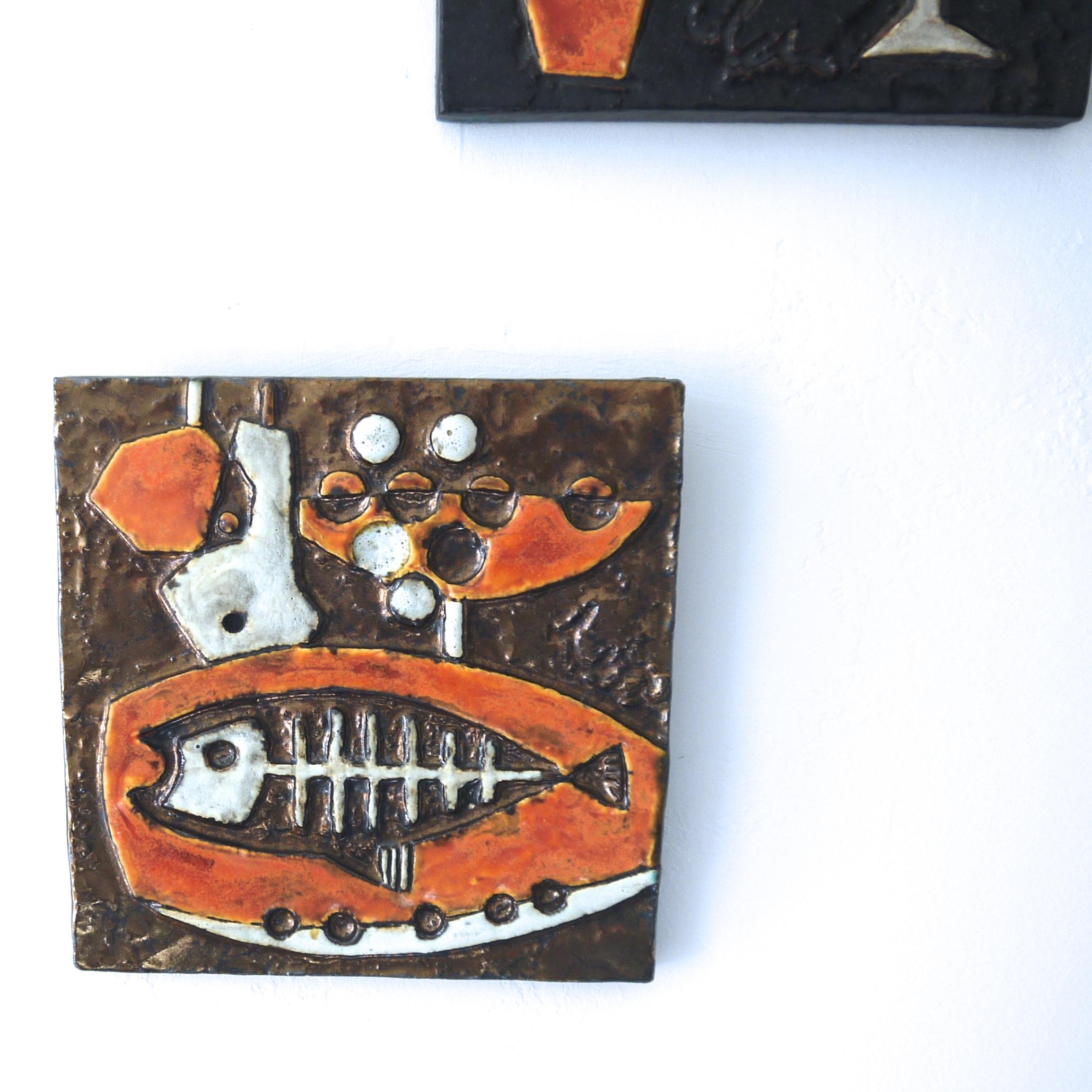 German Modernist Ceramic Wall Plaques, Set of Three by Helmut Schaffenacker Late 1950s For Sale