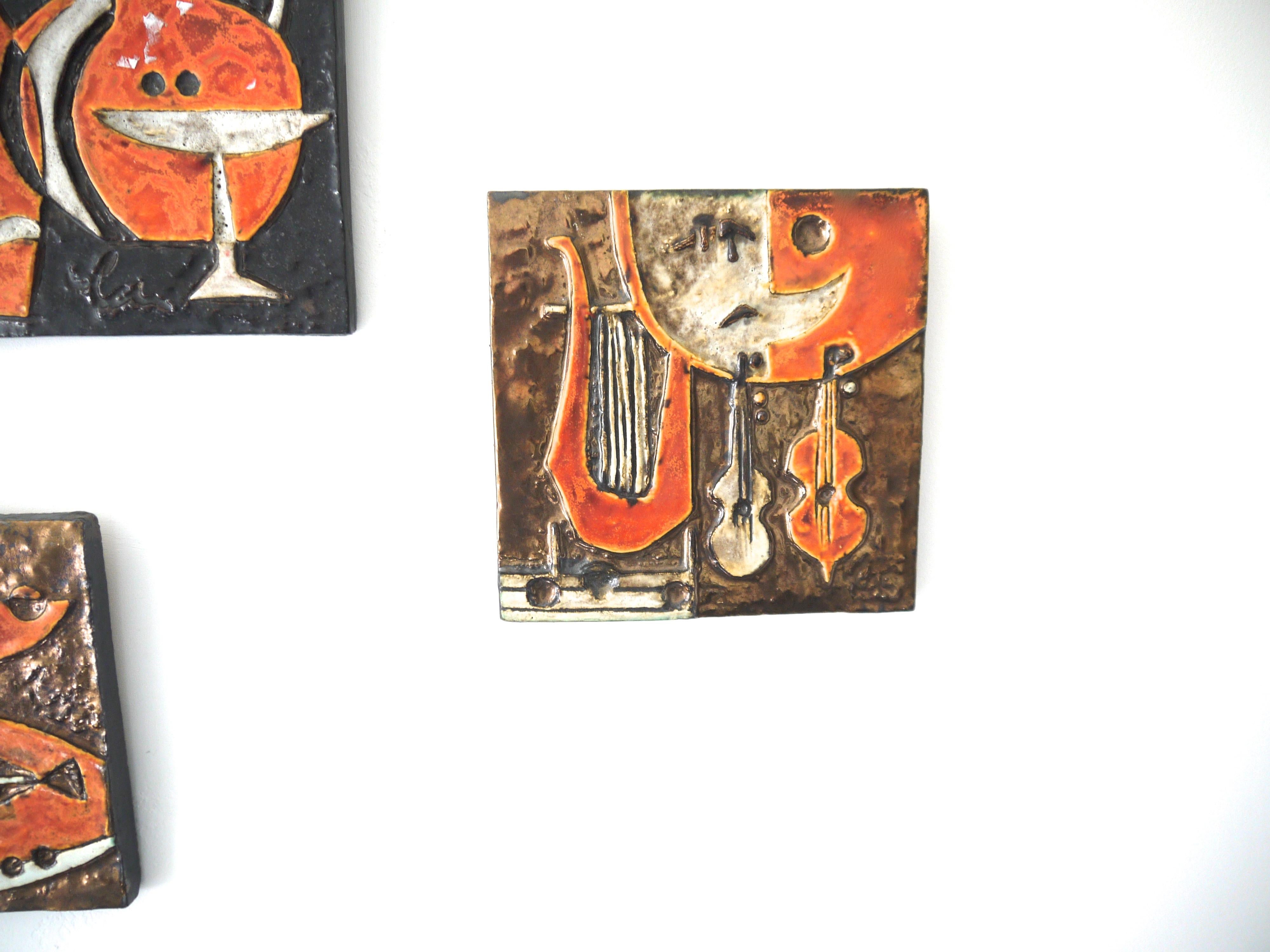 Modernist Ceramic Wall Plaques, Set of Three by Helmut Schaffenacker Late 1950s In Good Condition For Sale In Halstead, GB