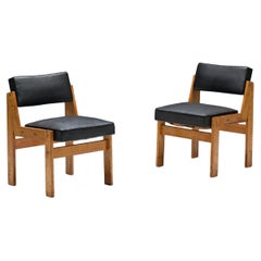 Chaises modernistes de Wim Den Boon en Oak et vinyle original, Pays-Bas, années 1950