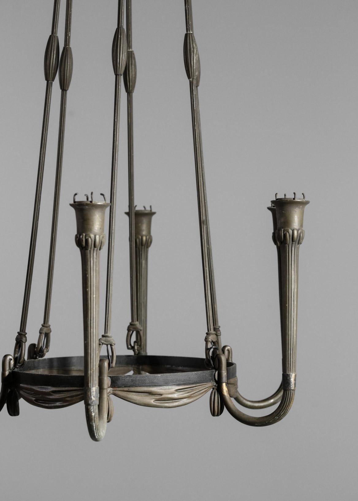 20th Century Modernist Chandelier Art Deco Bronze, 1930s