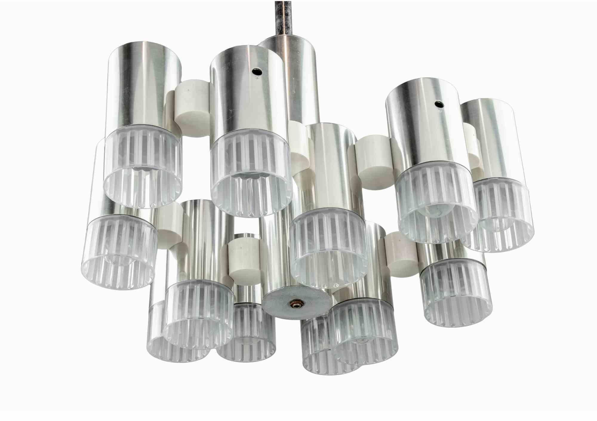 Métal Lustre moderniste attribué à Gaetano Sciolari, 1970 en vente