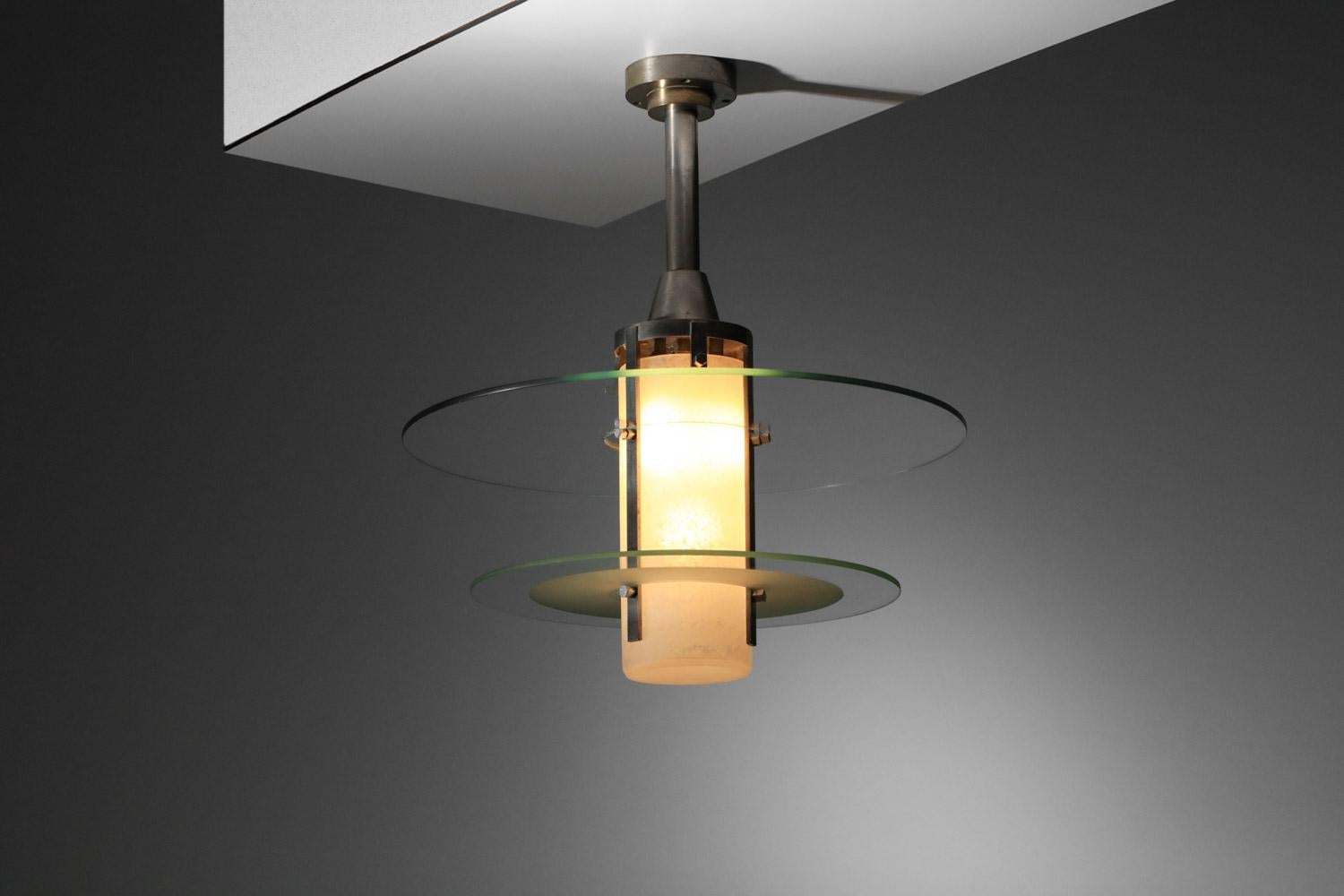 Mid-Century Modern Lustre moderniste français des années 30 et 40 nickelé en vente