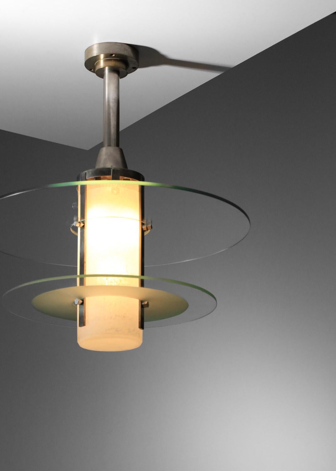 Européen Lustre moderniste français des années 30 et 40 nickelé en vente
