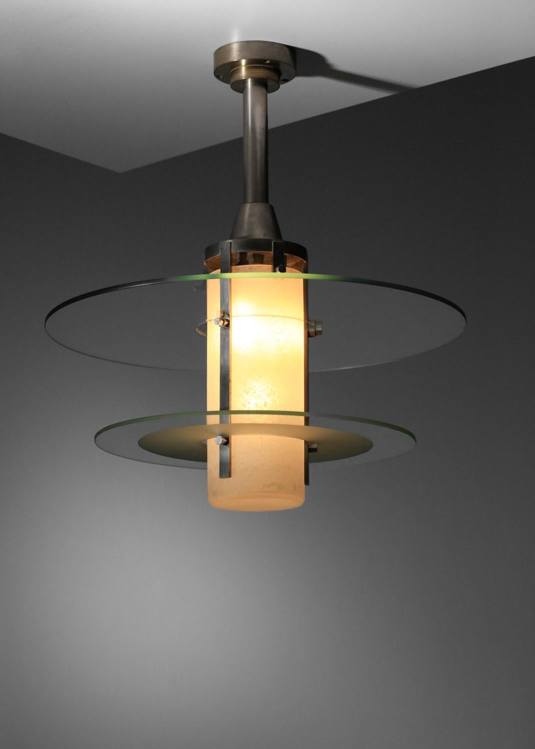Lustre moderniste français des années 30 et 40 nickelé Bon état - En vente à Ternay, Auvergne-Rhône-Alpes