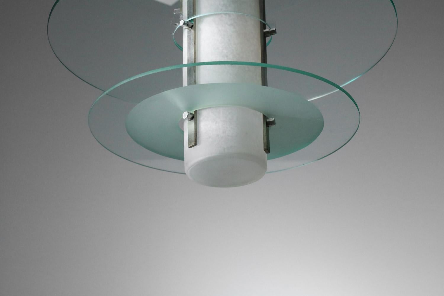 Lustre moderniste français des années 30 et 40 nickelé en vente 2