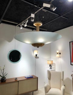 Modernist Chandelier in Glass and Gilded Bronze Signed Petitot, 1930