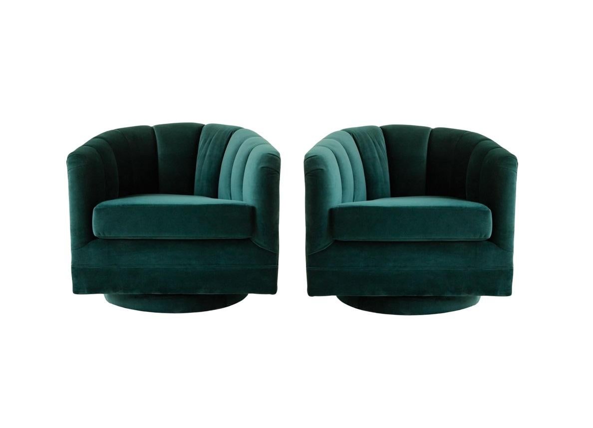 Mid-Century Modern Modernist Channel-back Club Chairs by Milo Baughman for Thayer Coggin For Sale