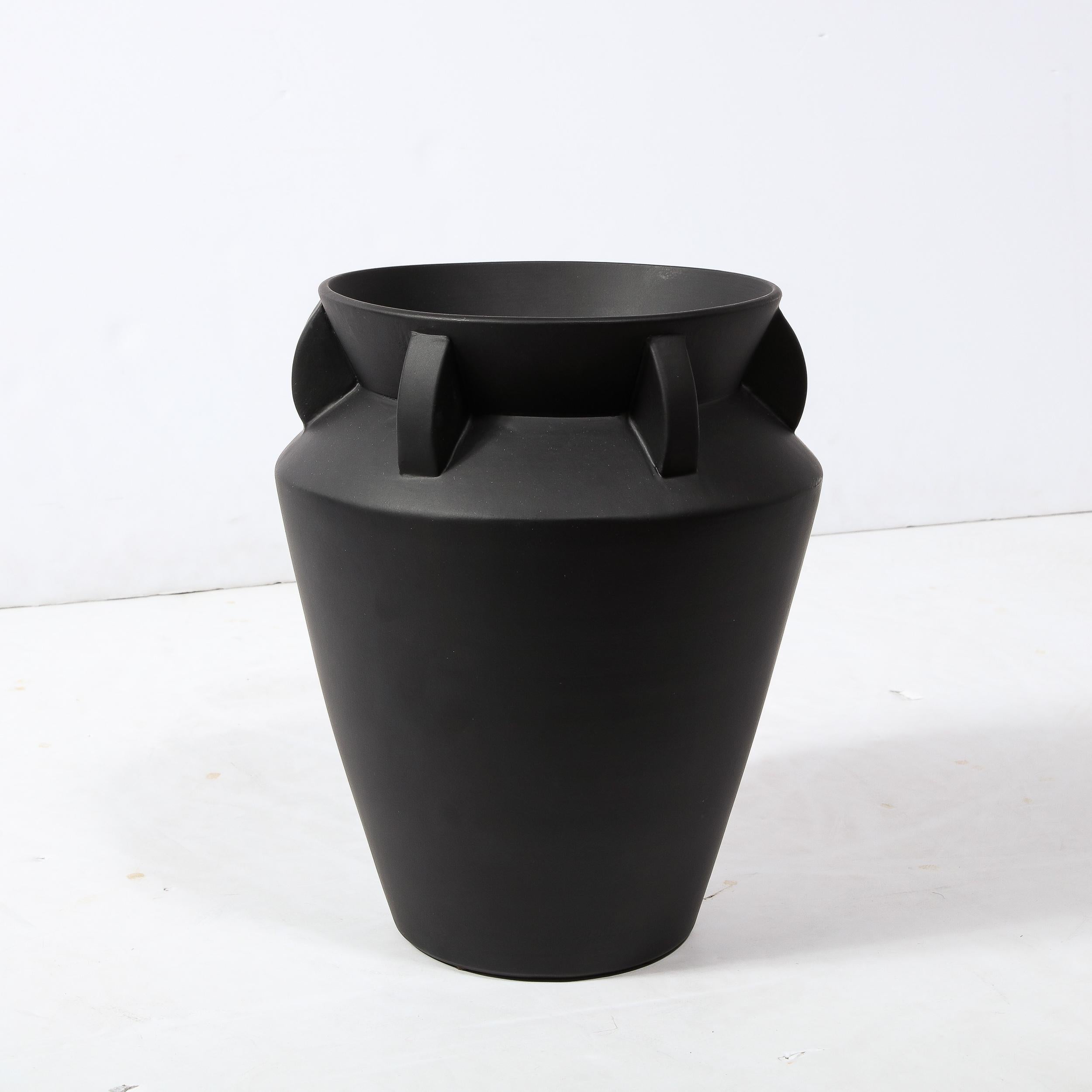 Modernist Charcoal Urn Form Ceramic Vase with Demilune Embellishments For Sale 5