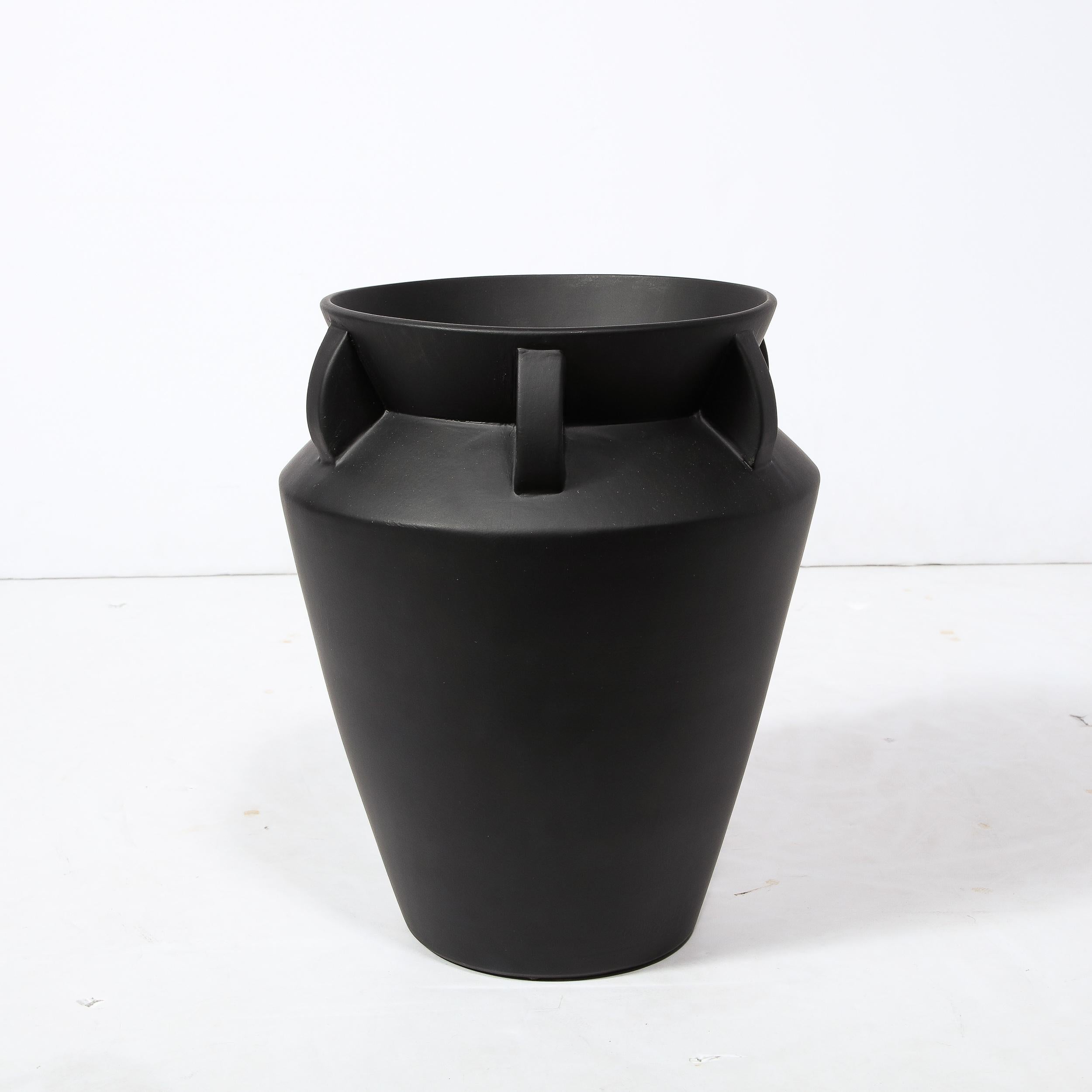 Modernist Charcoal Urn Form Ceramic Vase with Demilune Embellishments For Sale 6
