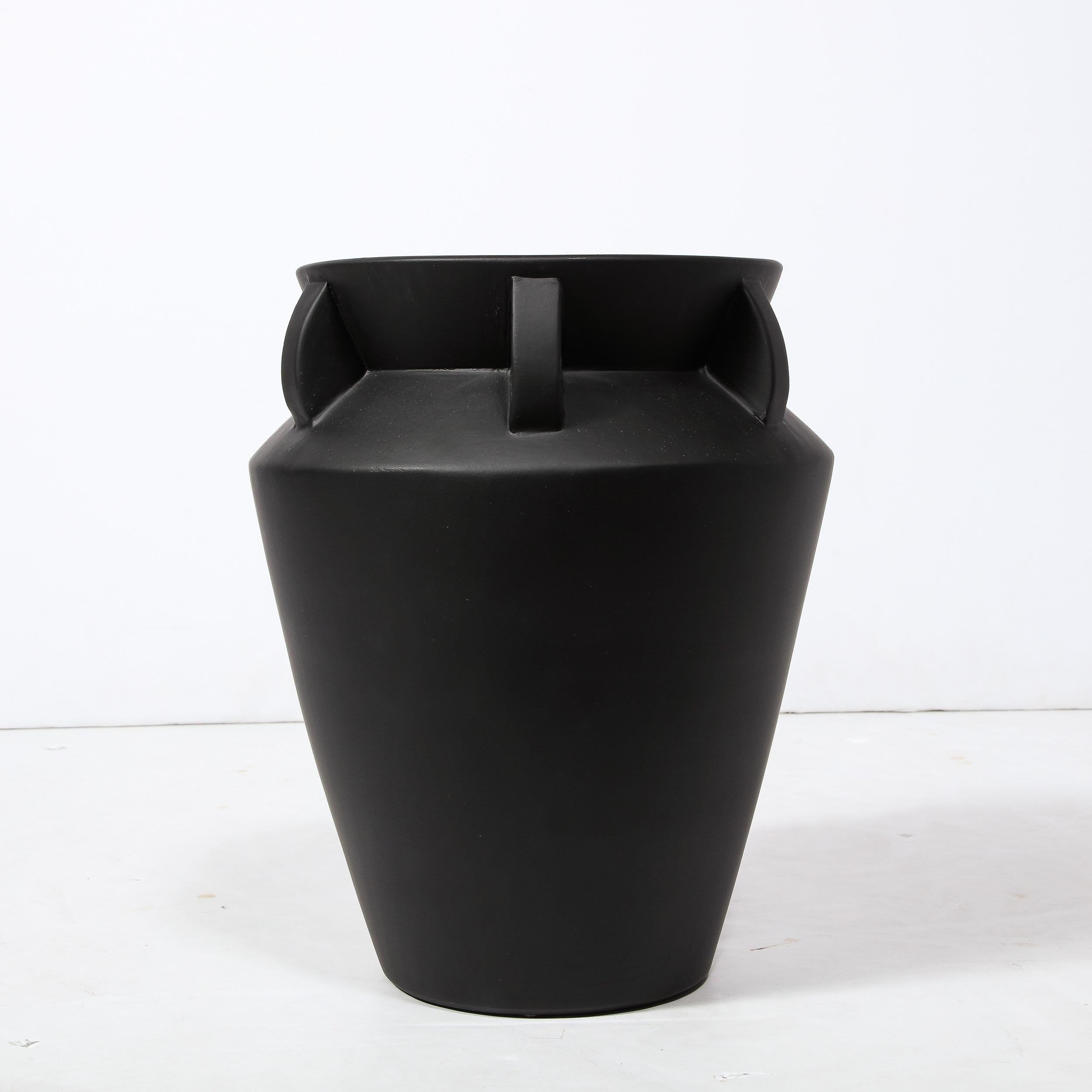Modernist Charcoal Urn Form Ceramic Vase with Demilune Embellishments For Sale 7
