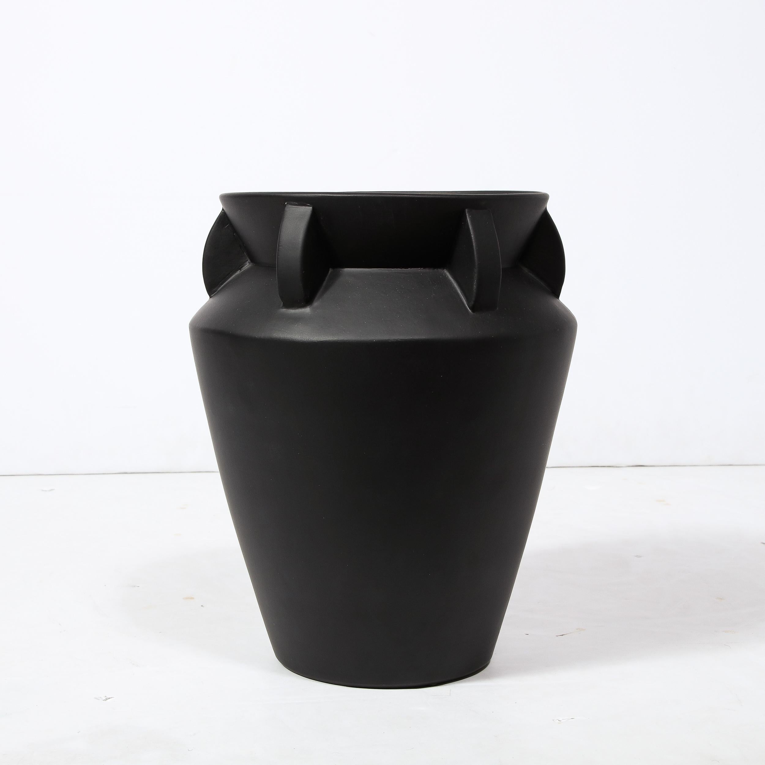 Modernist Charcoal Urn Form Ceramic Vase with Demilune Embellishments For Sale 8