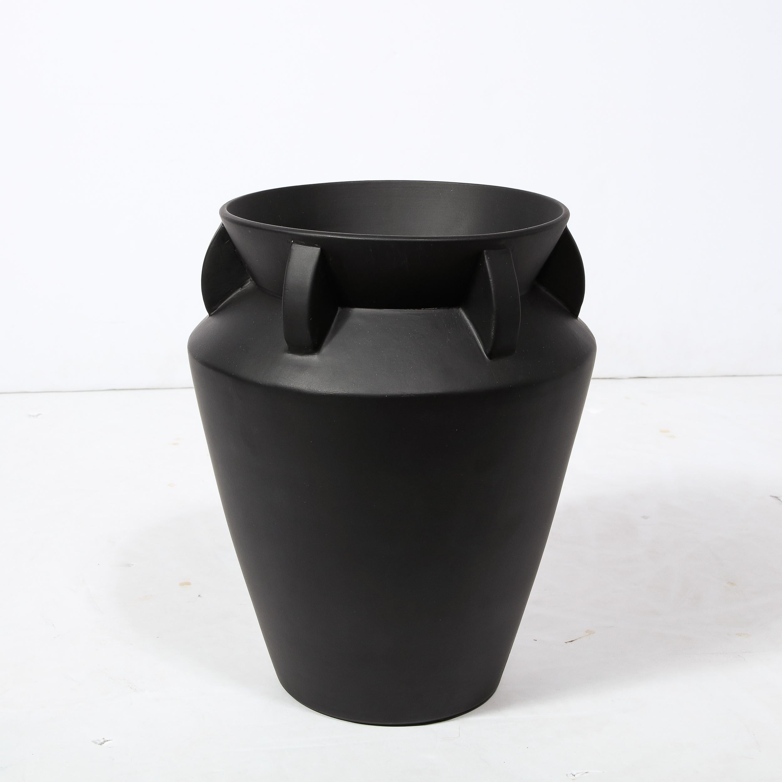 Modernist Charcoal Urn Form Ceramic Vase with Demilune Embellishments For Sale 9