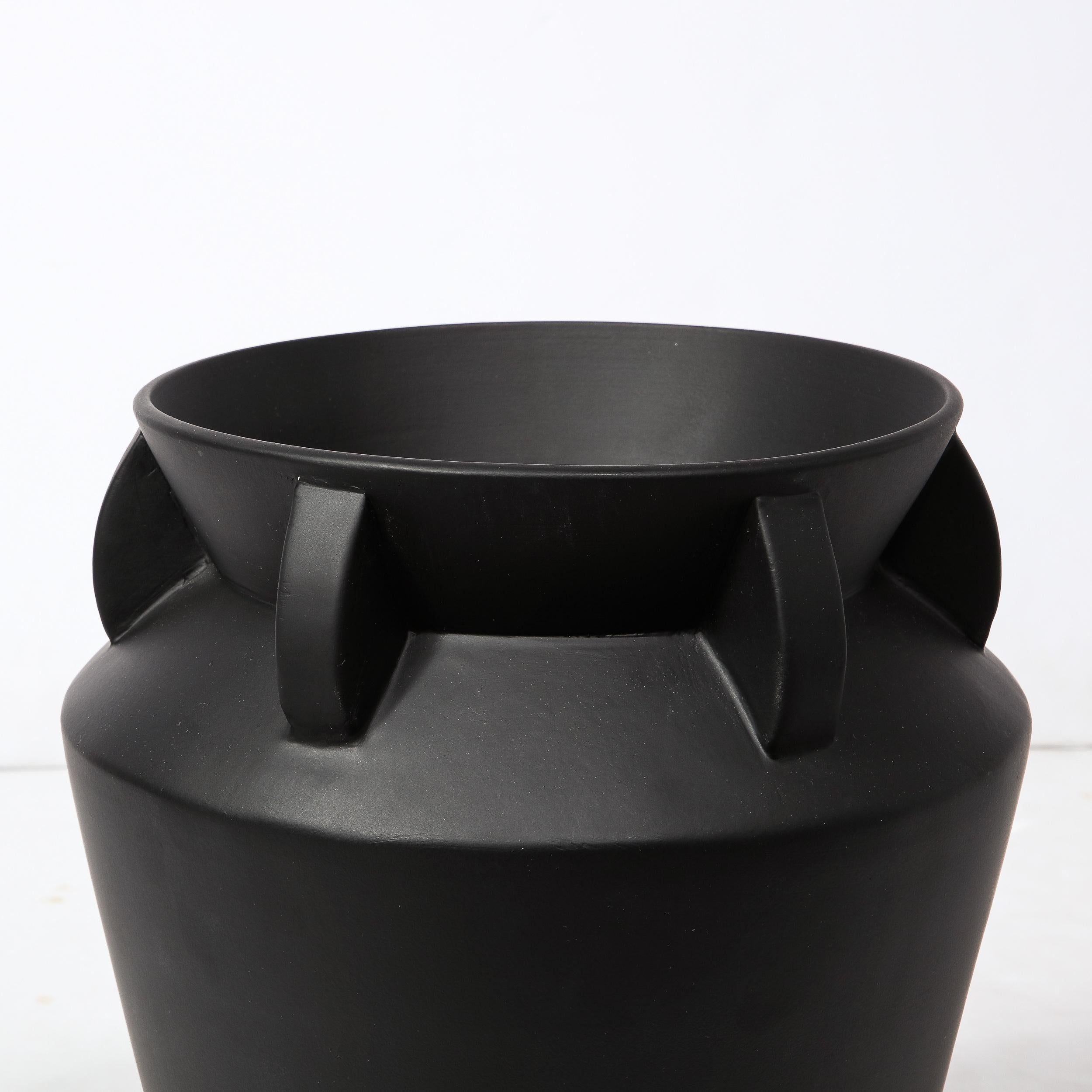 Modernist Charcoal Urn Form Ceramic Vase with Demilune Embellishments For Sale 10