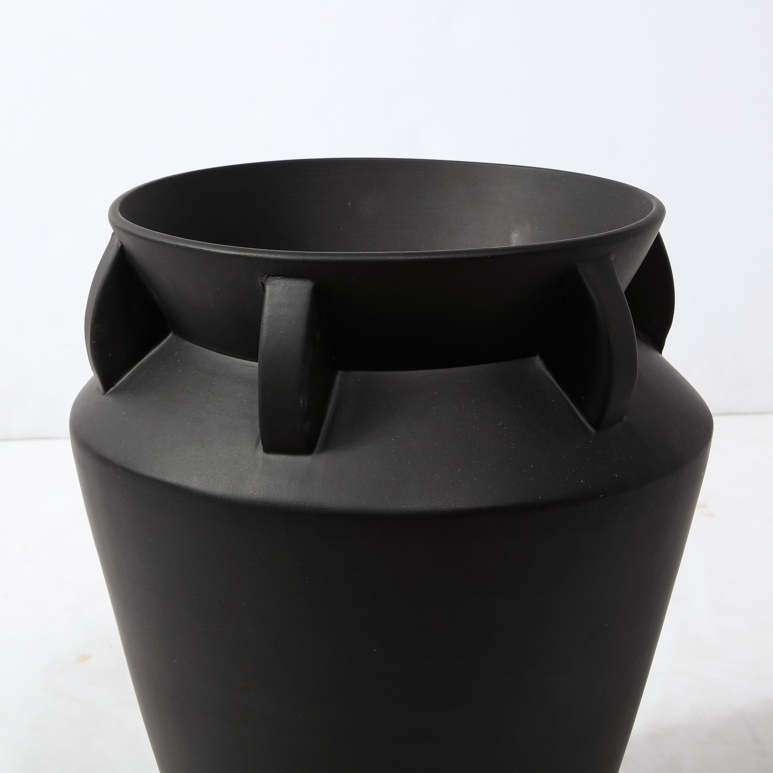 Modernist Charcoal Urn Form Ceramic Vase with Demilune Embellishments For Sale 1