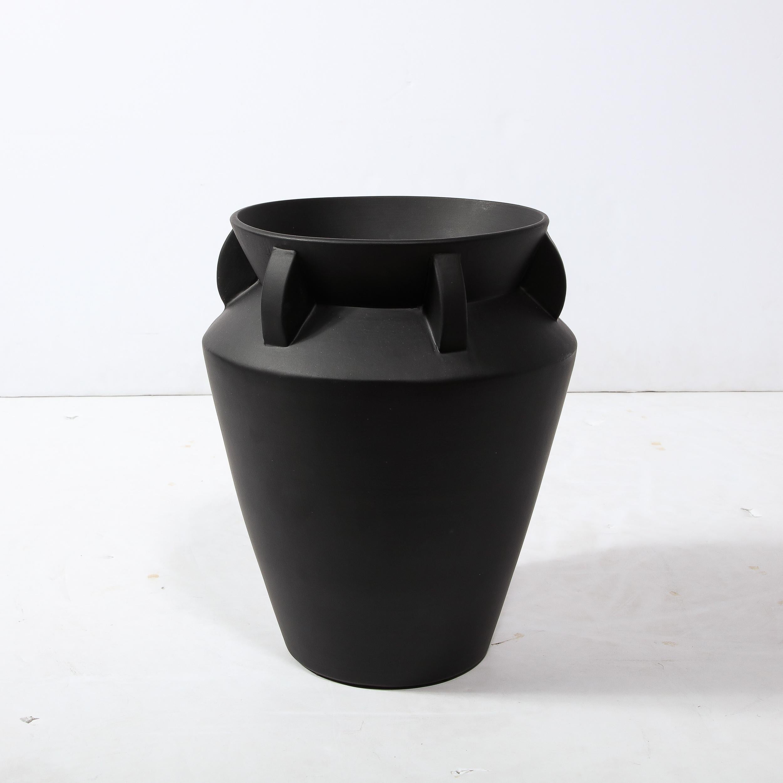 Modernist Charcoal Urn Form Ceramic Vase with Demilune Embellishments For Sale 2