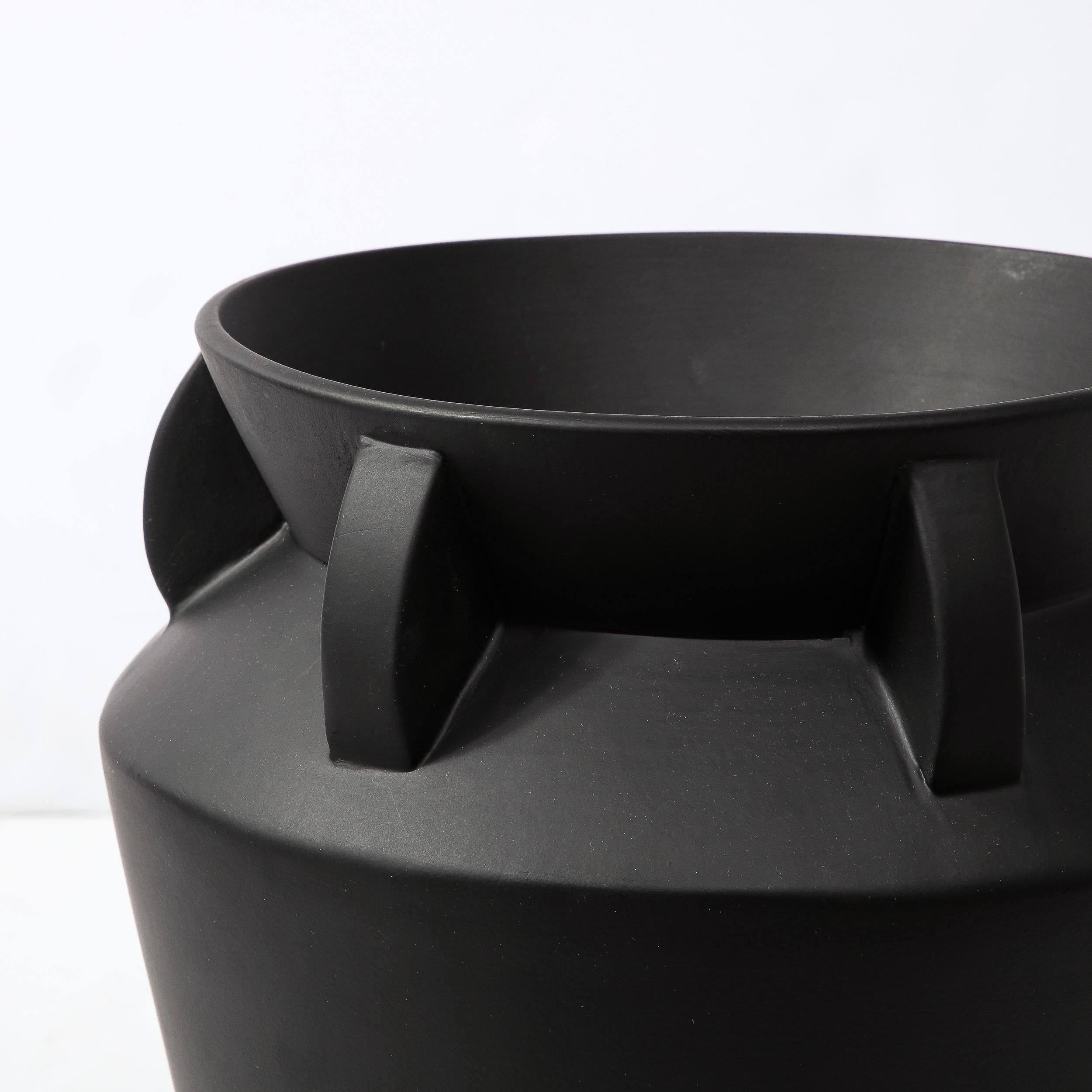 Modernist Charcoal Urn Form Ceramic Vase with Demilune Embellishments For Sale 3