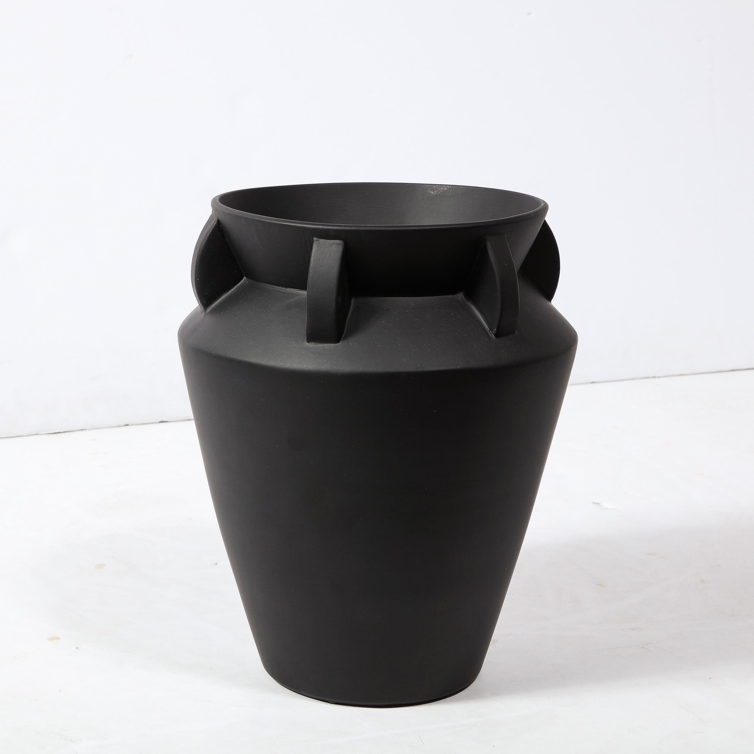 Modernist Charcoal Urn Form Ceramic Vase with Demilune Embellishments For Sale 4