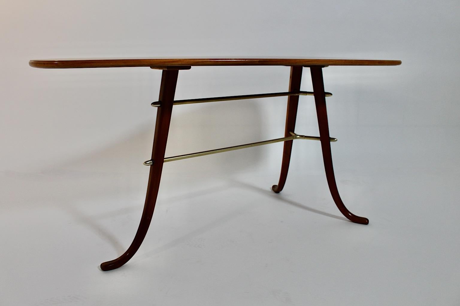 Modernist Cherry Brass Side Table Coffee Table Josef Frank, 1950s, Sweden For Sale 13